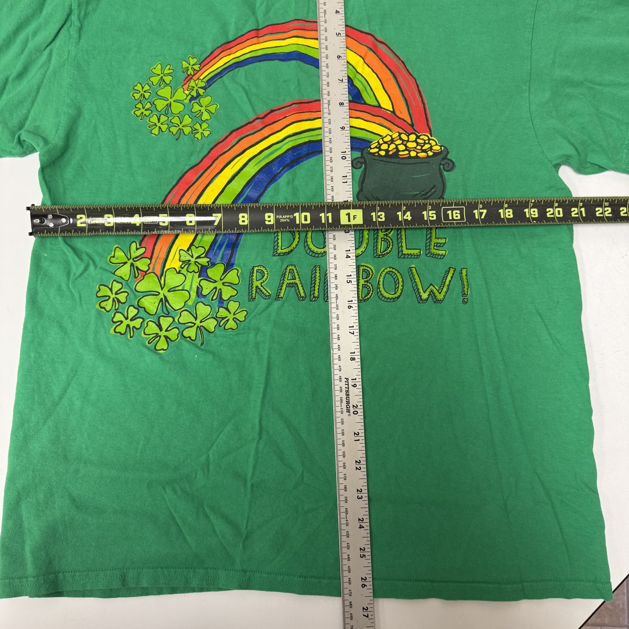 Vtg Green Irish Lucky DOUBLE RAINBOW T Shirt L