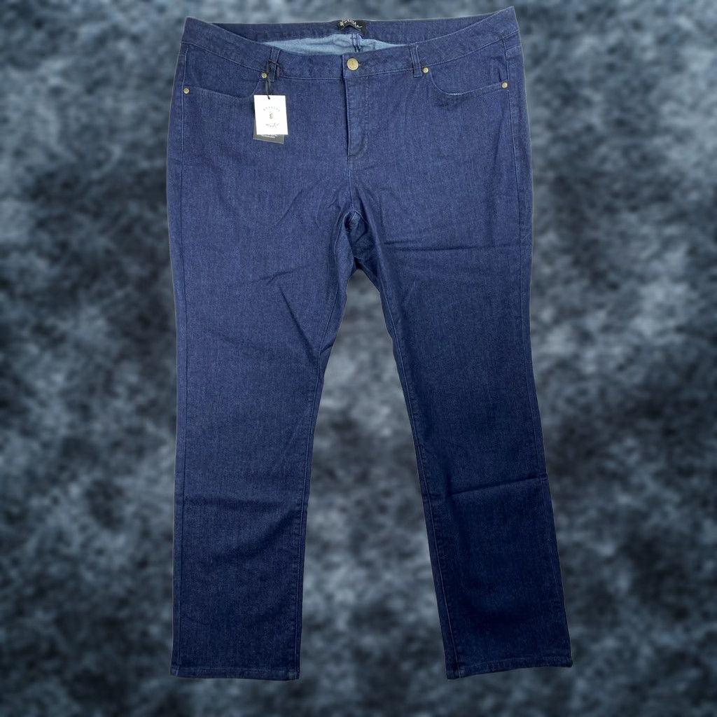 Vintage Measure & Made Jeans Sz 20 Dard Wash Denim Fitlogic Straight NWT Ladies Women's Plus Size 20 Blue Denim Straight Jeans Size 42" / US 20 - 1 Thumbnail