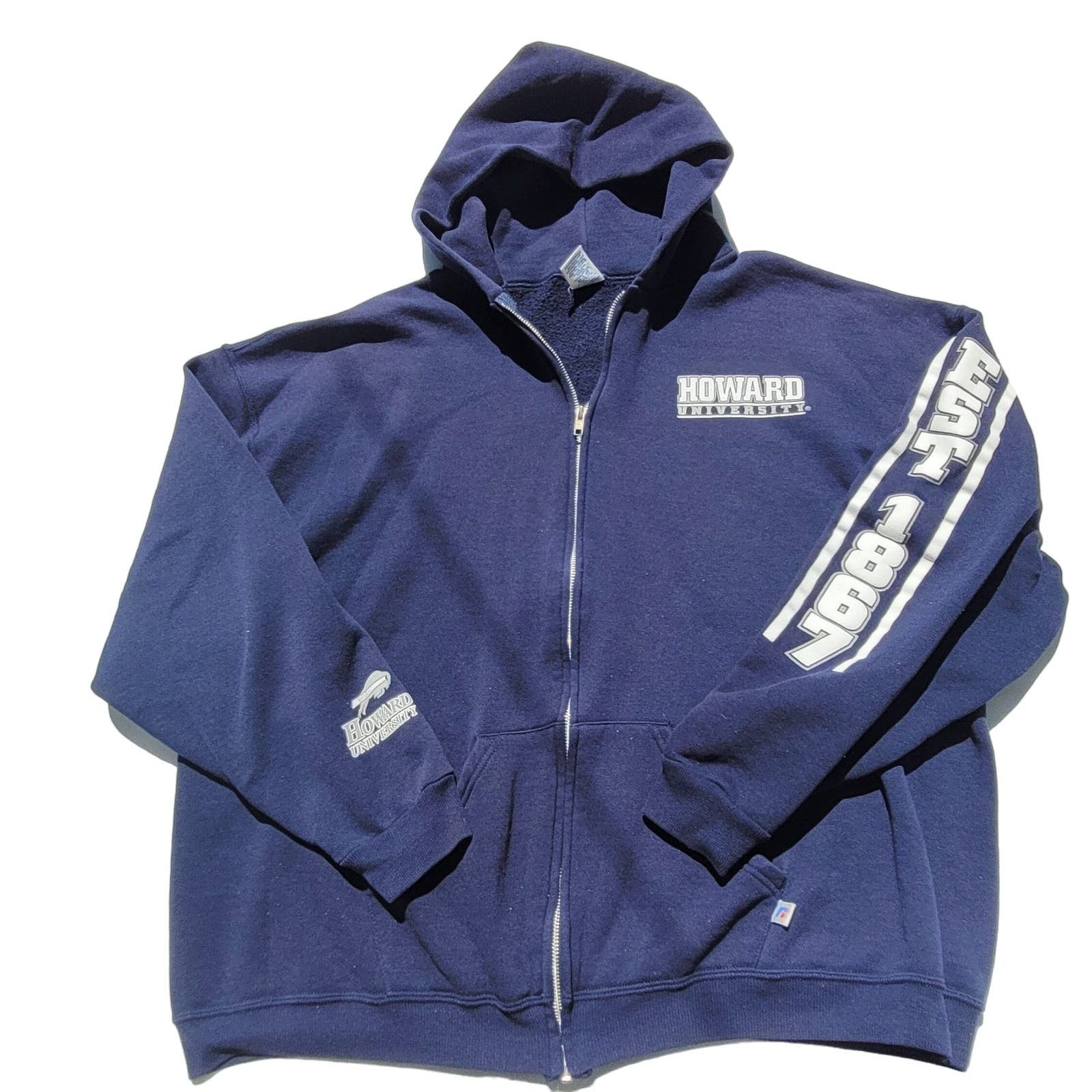 image of NCAA x Russell Athletic VTG Howard University Zip Hoodie Russell Athletic Sweatshirt in Blue (Size 