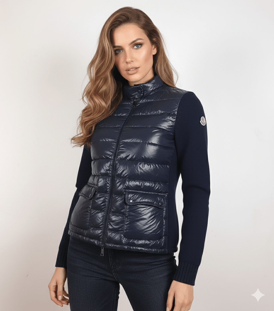 Moncler Moncler Hybrid Knit Quilted Jacket Navy Women's Size M Size M / US 6-8 / IT 42-44 - 1 Thumbnail