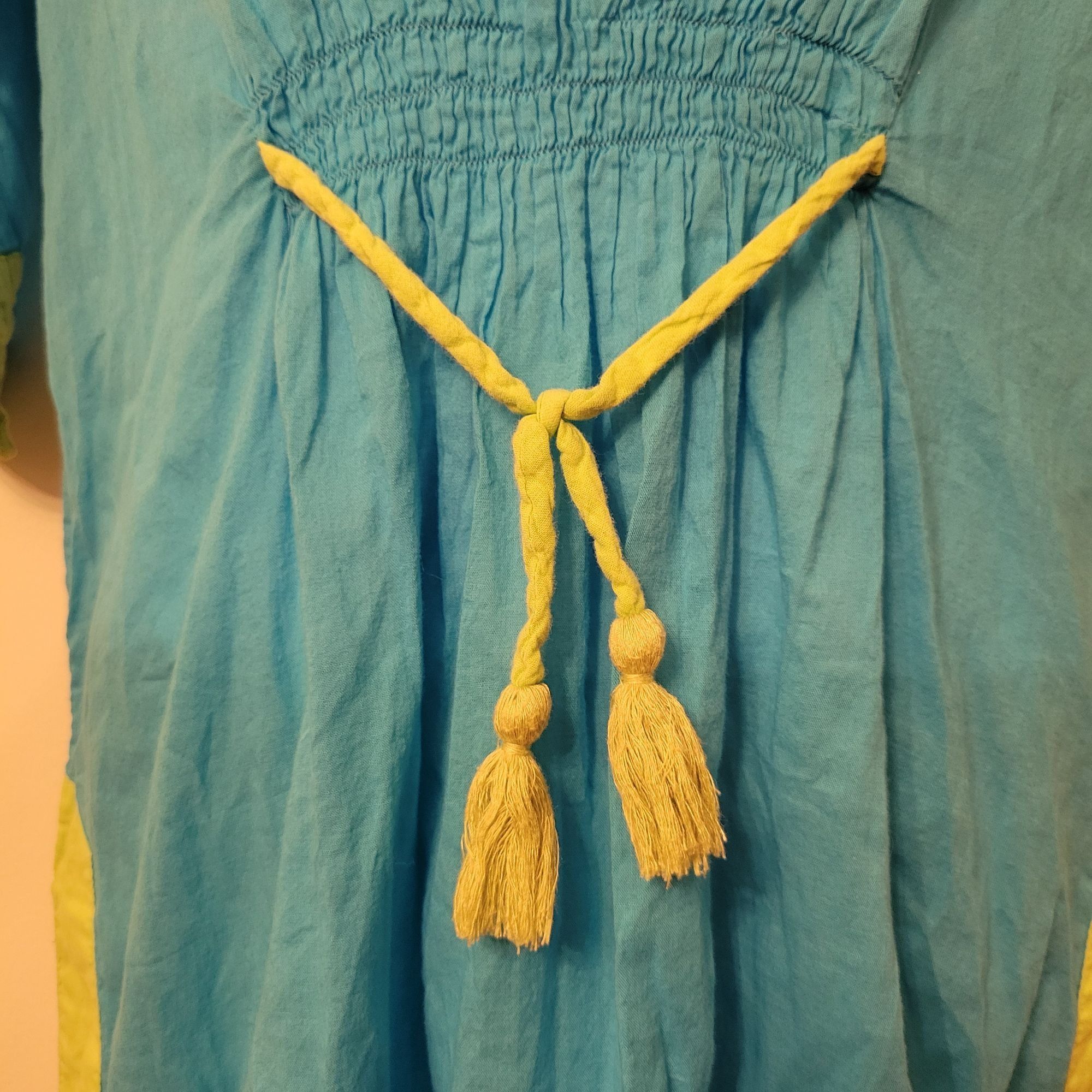 Gretchen Scott Gretchen Scott Blue Green Swim Cover Up Dress V Neck Tassel Size ONE SIZE - 7 Thumbnail
