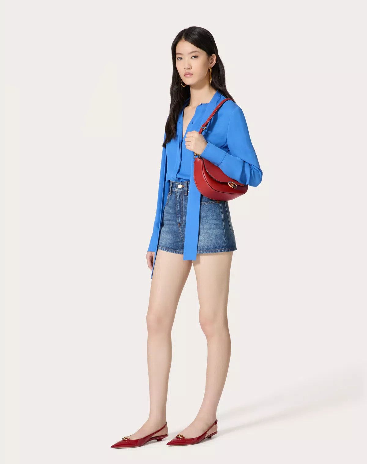 Valentino o1s1wg110426 Georgette Blouse in Blue Size M / US 6-8 / IT 42-44 - 3 Thumbnail
