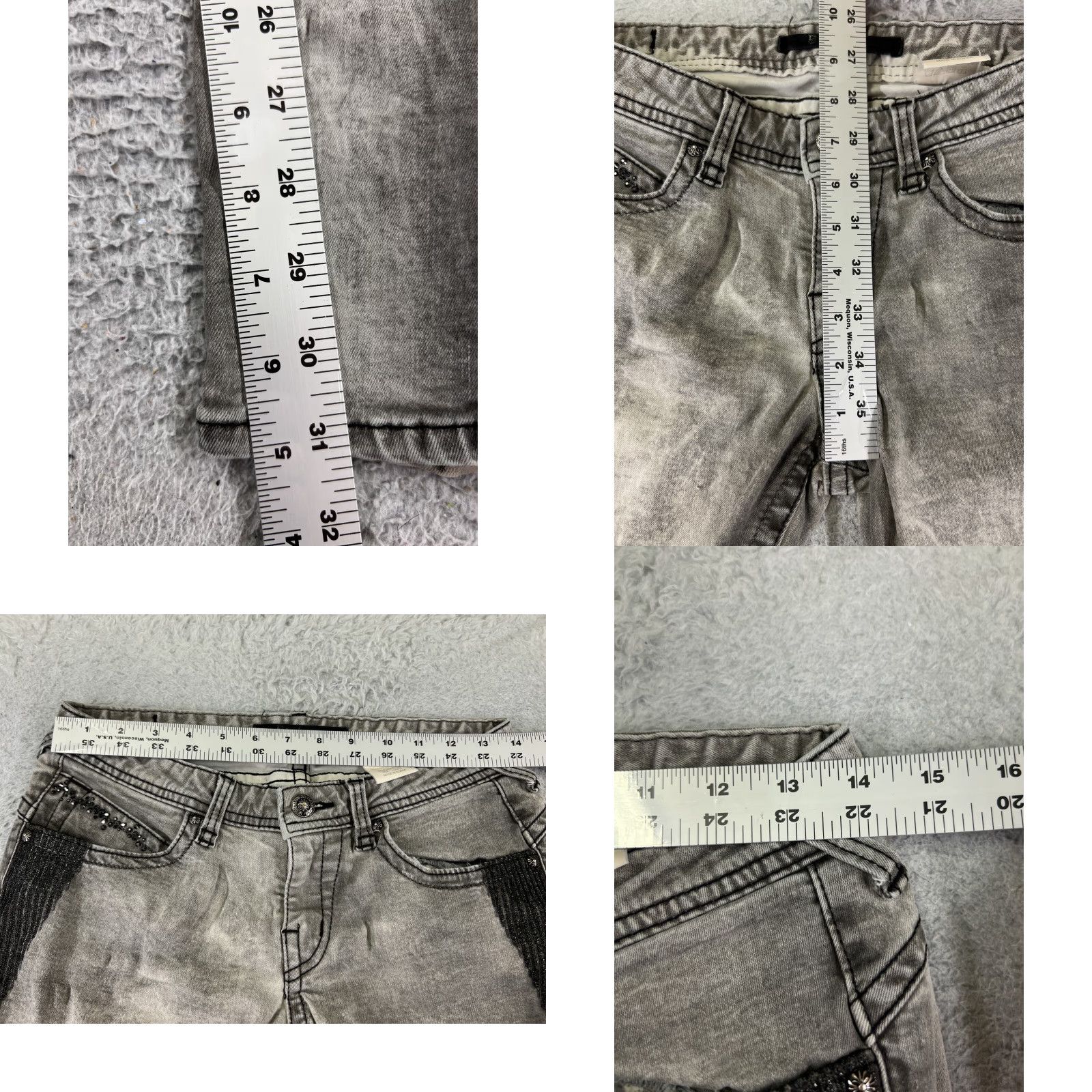 Denime VINTAGE Buckaroo Jeans Womens 27 Gray Denim Low Rise Skinny Embellished 90s Retro American Designer Buckaroo Size 27" / US 4 / IT 40 - 8 Thumbnail