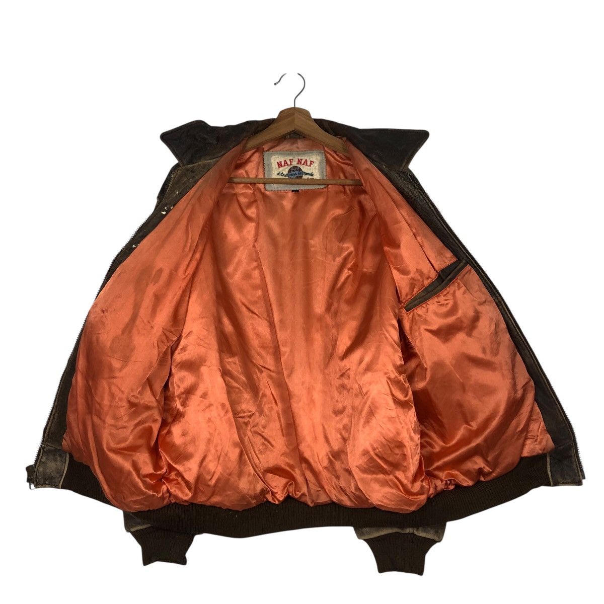 Japanese Brand 📌Vintage Flight Jumper Leather Jacket Naf Naf Big Logo Size US L / EU 52-54 / 3 - 13 Thumbnail