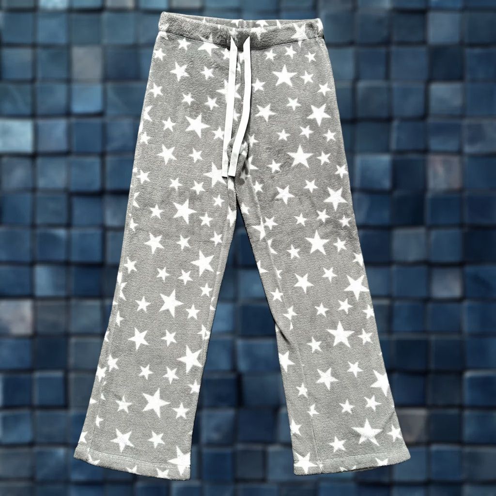 Vintage Secret Treasures Pajama Pants Womens XS XL Gray Star Print Fleece Drawstring Vintage? No. Size 40" / US 18 - 1 Thumbnail