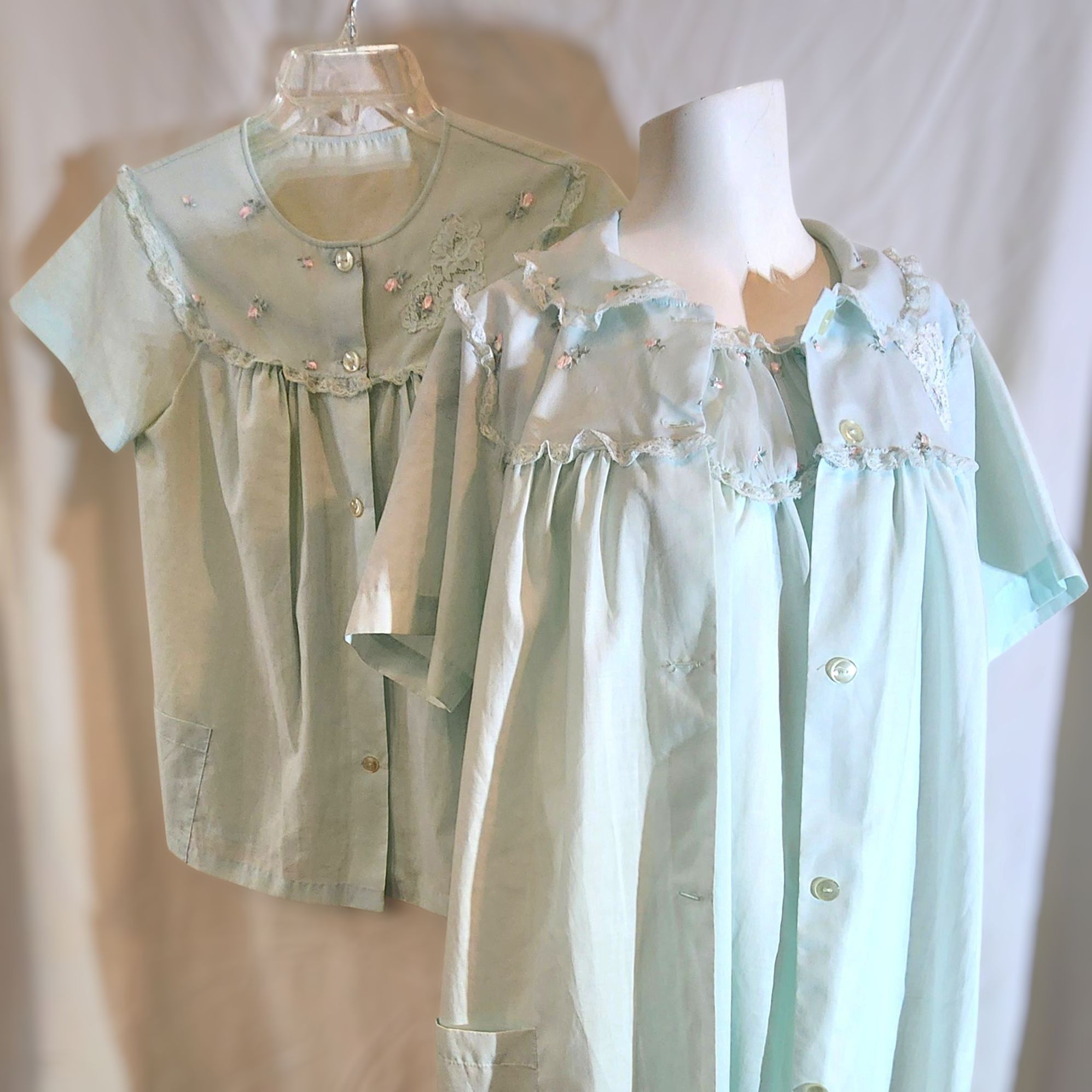 Vintage Vintage 60s 70s Sears Nightgown Robe & Shirt 3pc Set Blue Fl Size M / US 6-8 / IT 42-44 - 2 Thumbnail