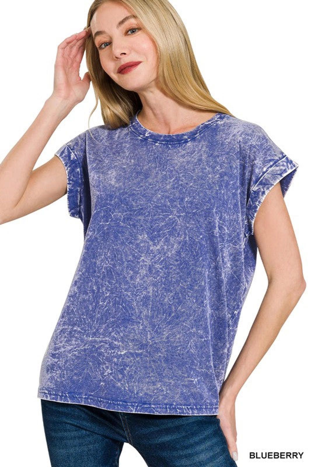 Other Crinkle Wash Cotton Folded Sleeve Top Relaxed Fit by Zenana Size S / US 4 / IT 40 - 5 Thumbnail