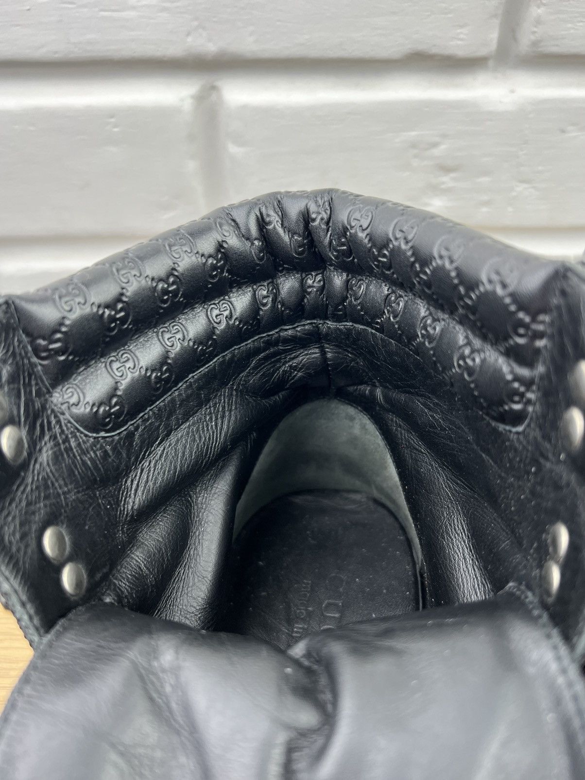 Gucci GUCCI Boots Combat Leather Shoes Lace Up GG Monogram Web Size US 8 / EU 41 - 15 Thumbnail