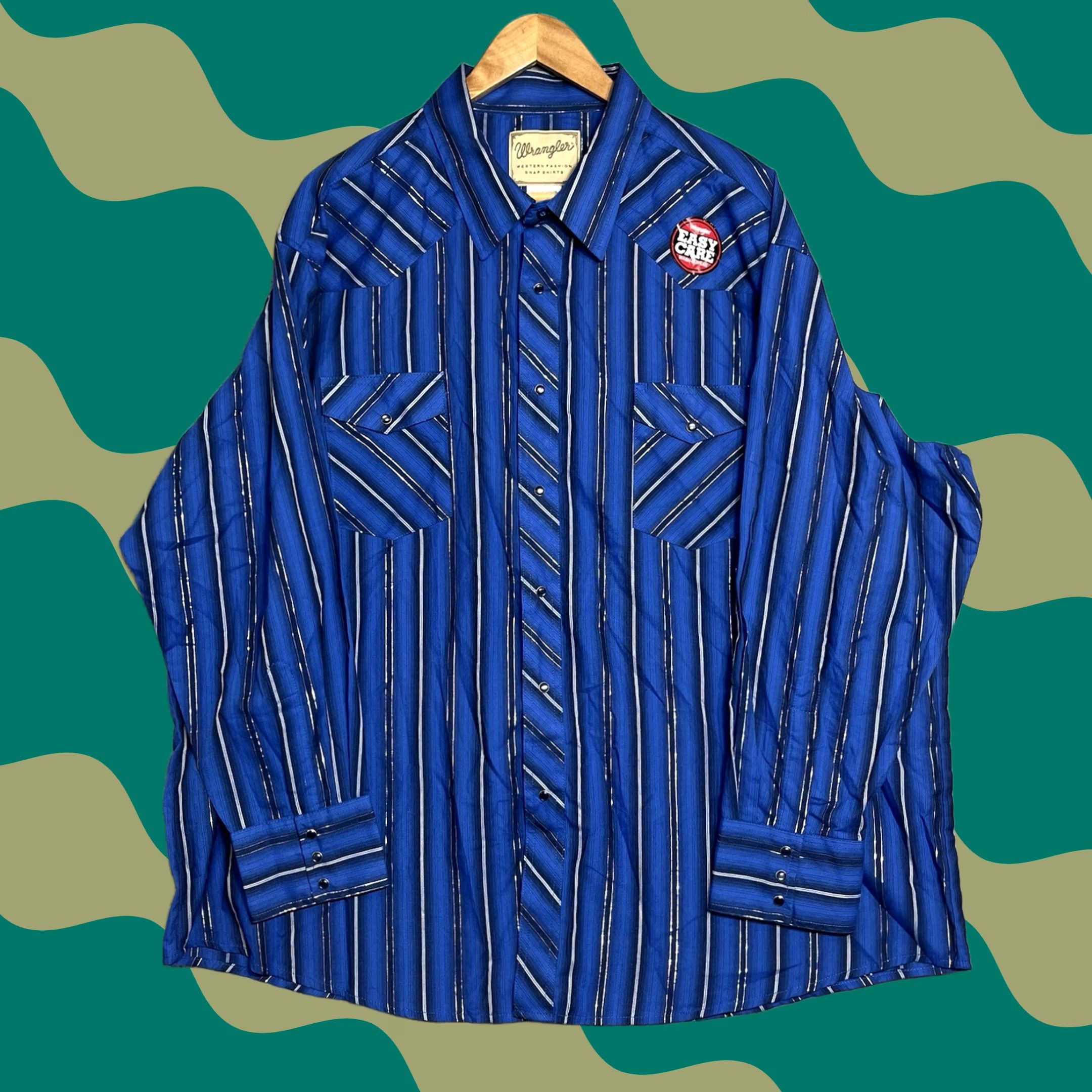Wrangler Western Shirt Mens 3xl Blue Plaid Long Sleeve Cowboy Fashion Snap Lightweight Classic Retro, Men's (Size Xxl)