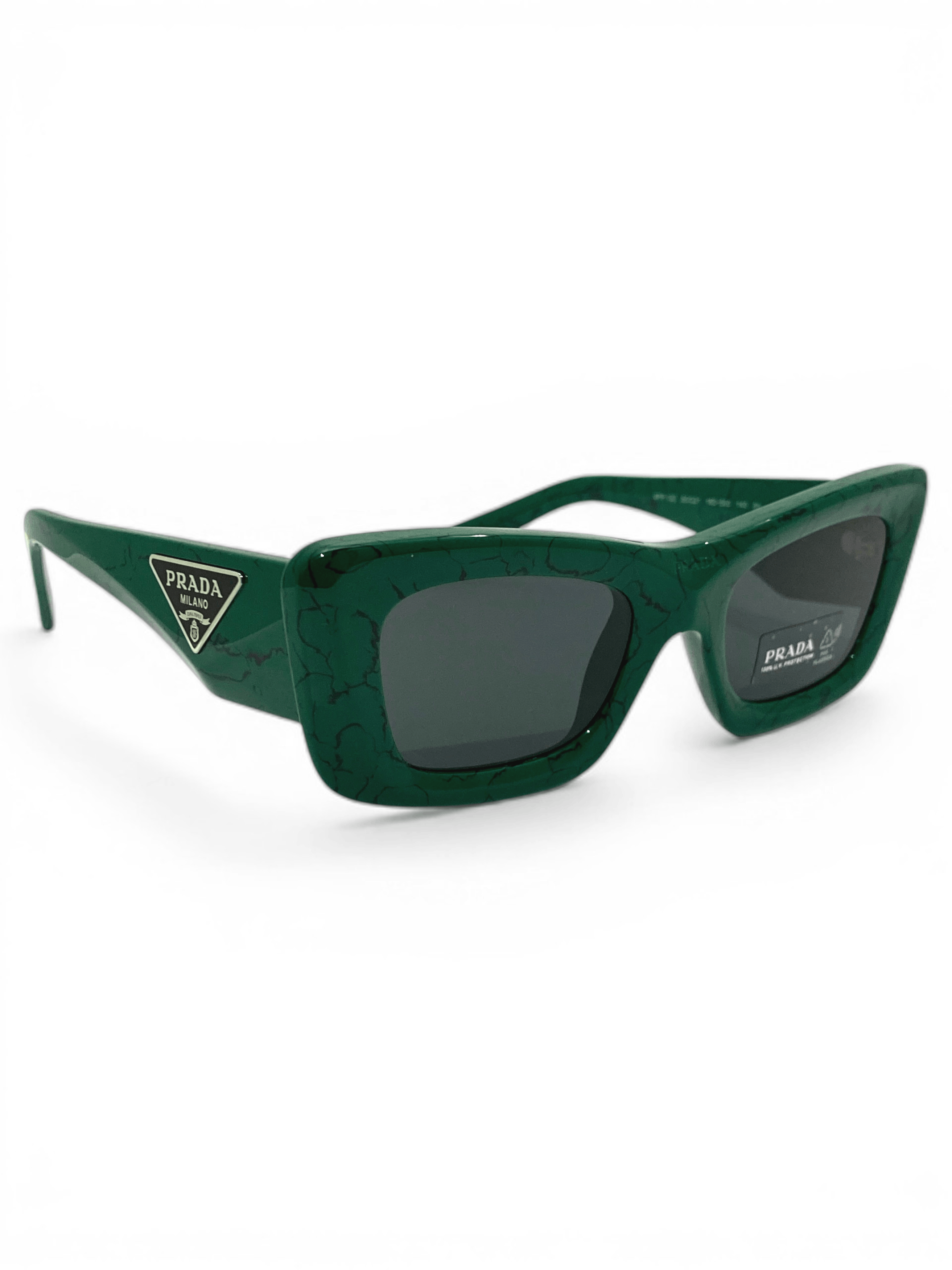 Prada Prada Triangle Logo Oversized Retro Symbol Green Sunglasses Size ONE SIZE - 2 Thumbnail