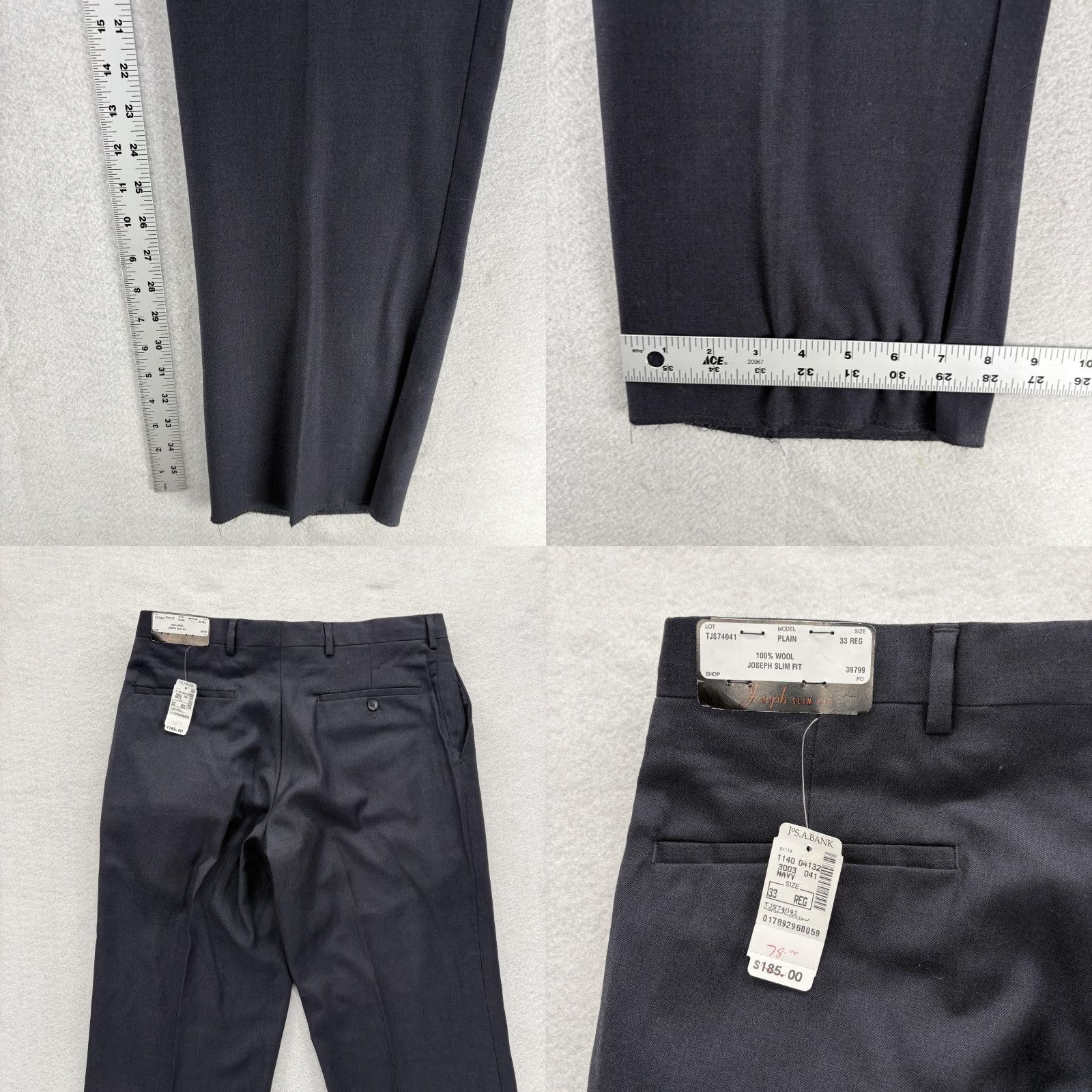 Jos. A. Bank Jos A Bank Joseph Slim Fit Pants Mens 33 Navy 100% Wool Dress Slacks Trousers Size US 33 - 8 Thumbnail