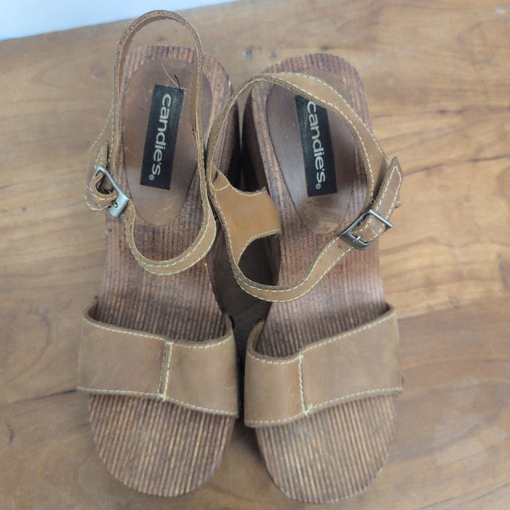 Vintage Vintage Candie's Wooden Platform Strappy Sandal Heels 8.5M Size US 8.5 / IT 38.5 - 4 Thumbnail