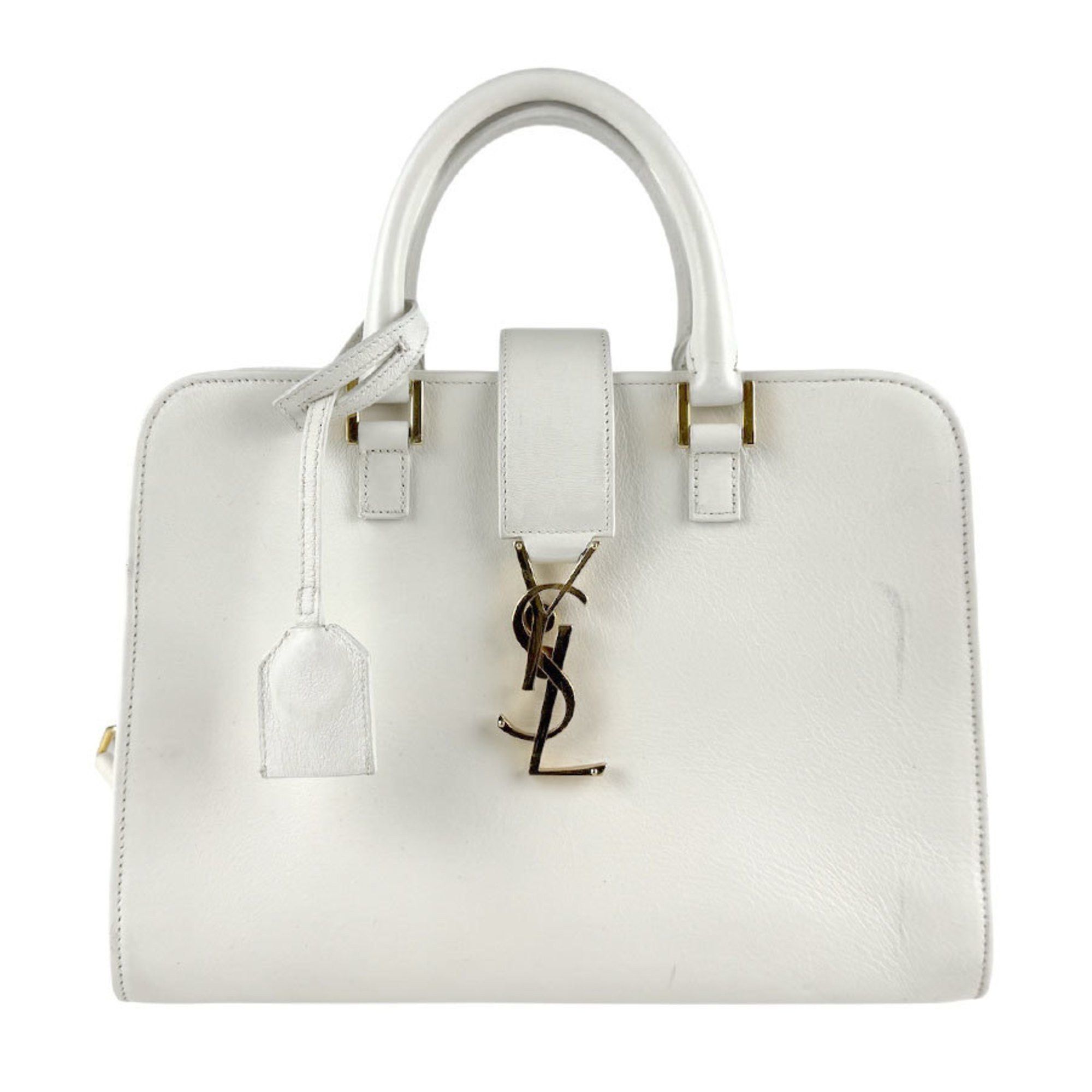 Yves Saint Laurent Baby Cabas Leather Handbag/Shoulder Bag in Off-White and Gold Women's Z7708