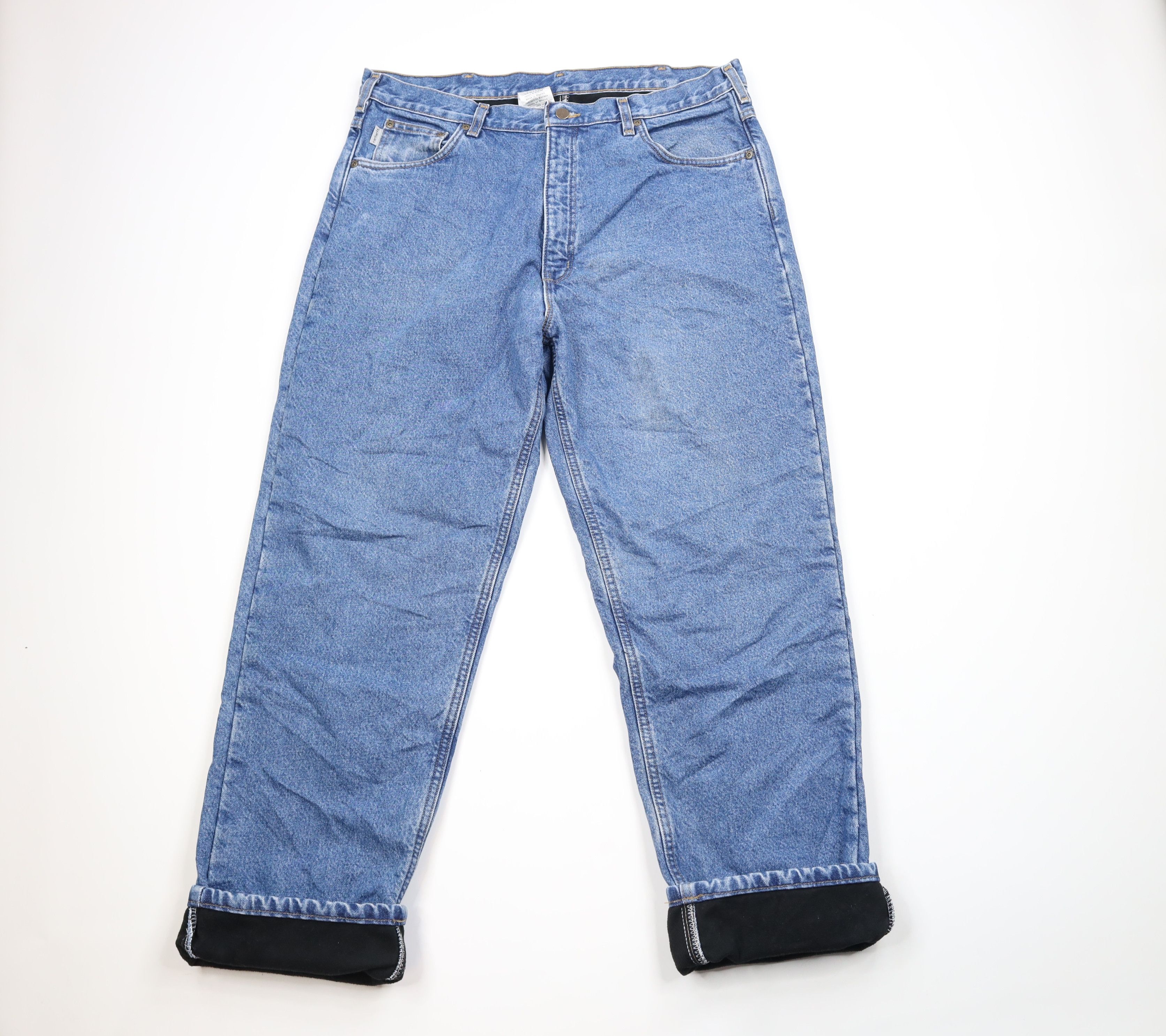 Carhartt × Vintage Vintage Carhartt Fleece Lined Relaxed Fit Denim Jeans Blue Size US 38 / EU 54 - 1 Thumbnail
