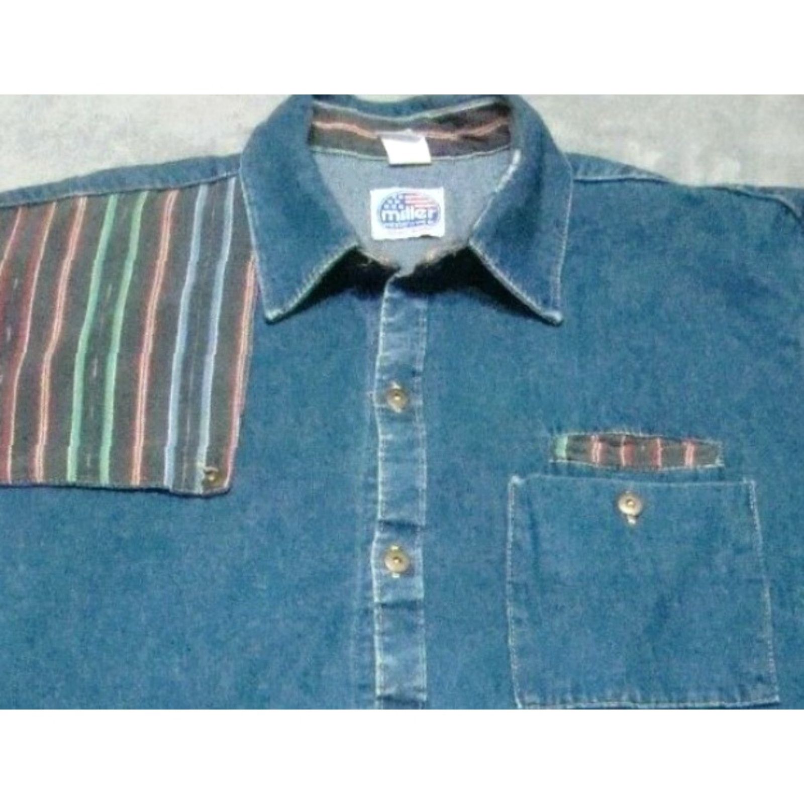 Vintage Vtg Miller Western Wear Denim Shirt Mens XL Striped Shoulder Bib Button-Up Size US XL / EU 56 / 4 - 6 Thumbnail