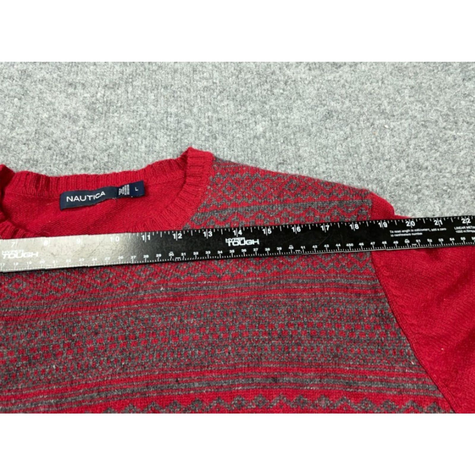 Nautica VINTAGE Nautica Geometric Sweater Men Adult Large Red Gray Wool Lightweight Knit Pullover Crew Neck Long Sleeve 90s Classic Dad Hipster Retro Size US L / EU 52-54 / 3 - 6 Thumbnail