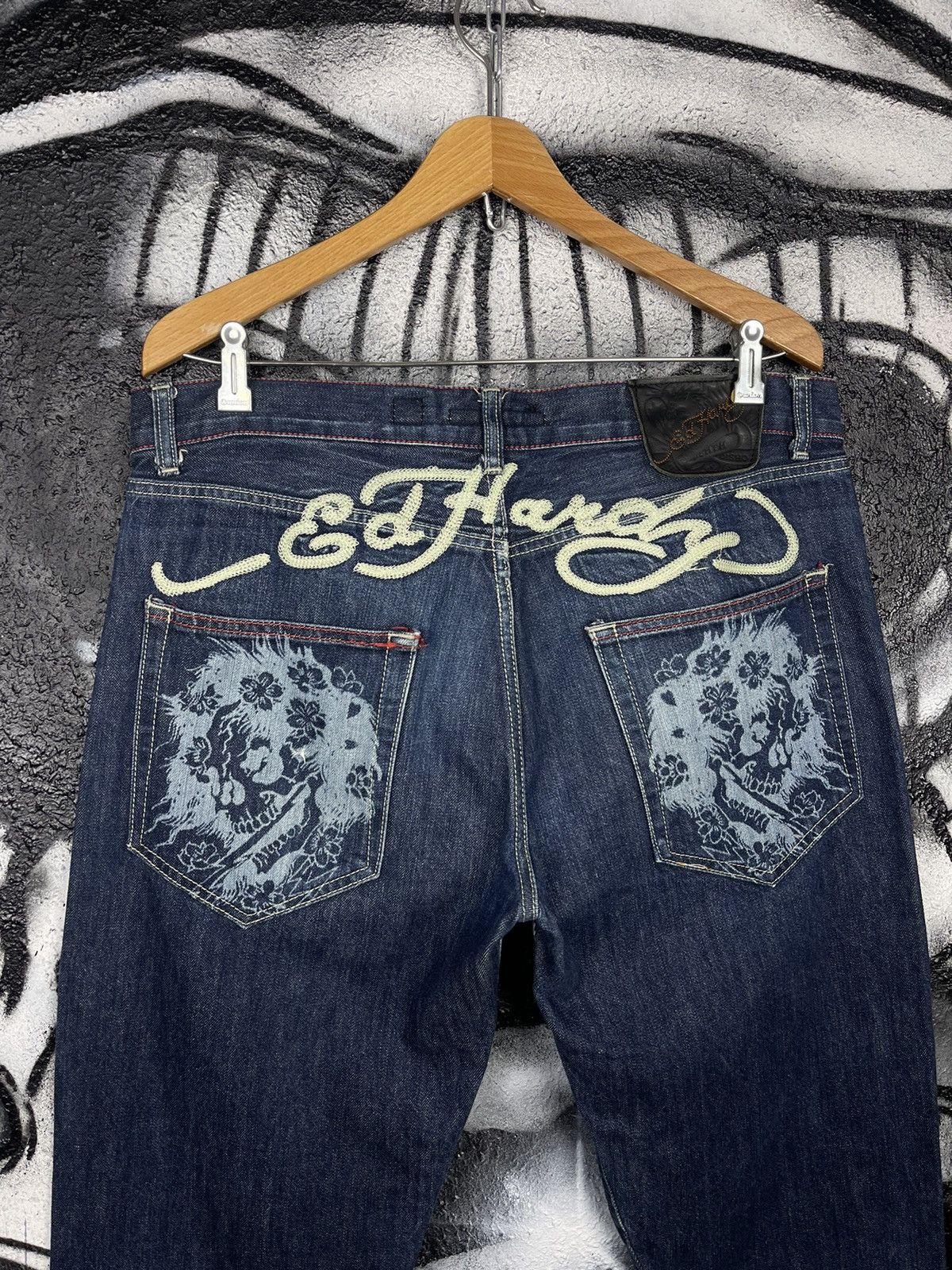 Christian Audigier Ed Hardy by Christian Audigier Vintage Skull Logo Jeans Size US 33 - 10 Thumbnail