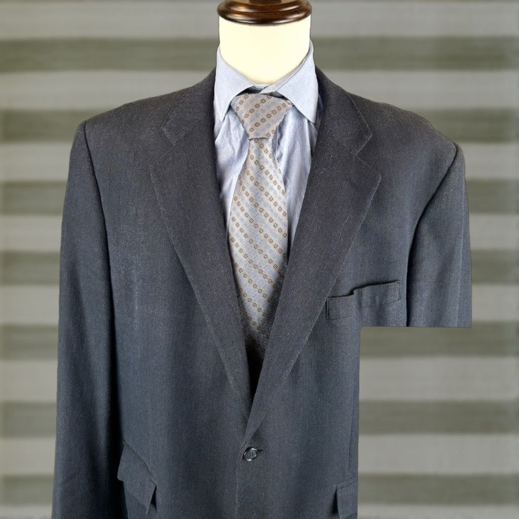 Brooks Brothers Brooks Brothers Sport Coat 44L Navy Blazer Silk Linen Wool Herringbone Jacket Single-Breasted Notch Lapel Men Size 44R - 1 Thumbnail