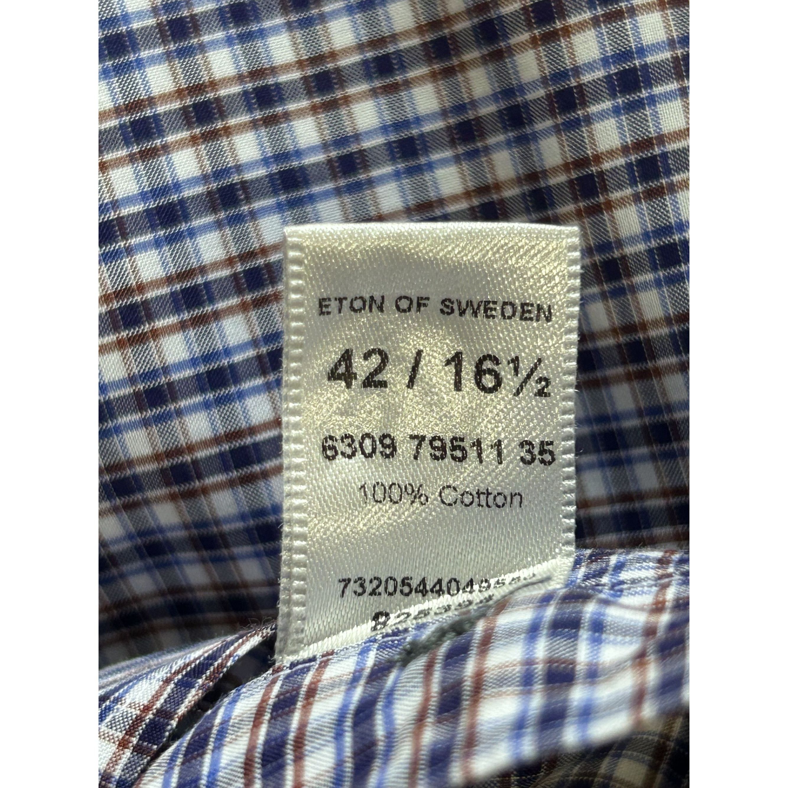 Eton ETON Men's Slim Fit Cotton Multicolor Plaid Button up Shirt Size US L / EU 52-54 / 3 - 4 Thumbnail