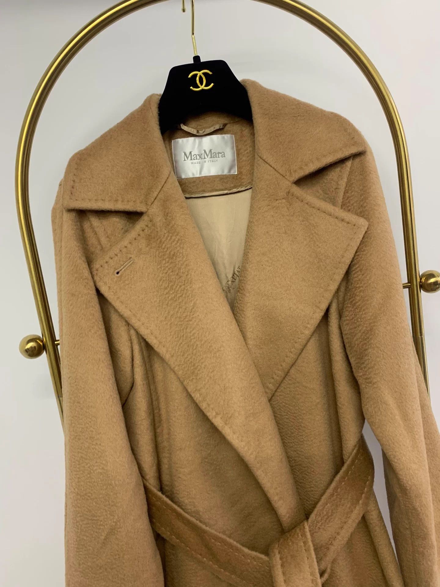 Max Mara Maxmara Camel Water Ripple Belted Coat IT 36 Size XS / US 0-2 / IT 36-38 - 2 Thumbnail
