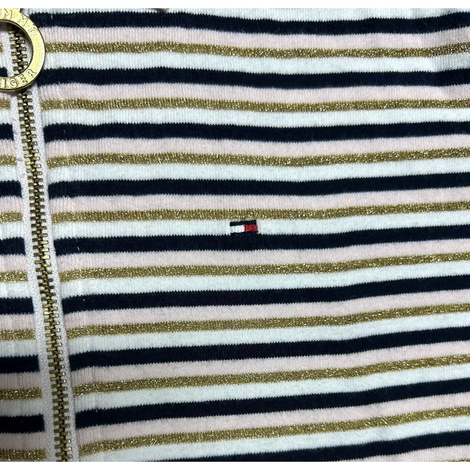 Tommy Hilfiger Tommy Hilfiger Half Zip Polo Shirt Blue White Gold Stripe Women's M Multicolor Cap Sleeve Casual Travel Polo Shirt Y2K Colorful Regular Men? Women? Size M / US 6-8 / IT 42-44 - 6 Thumbnail