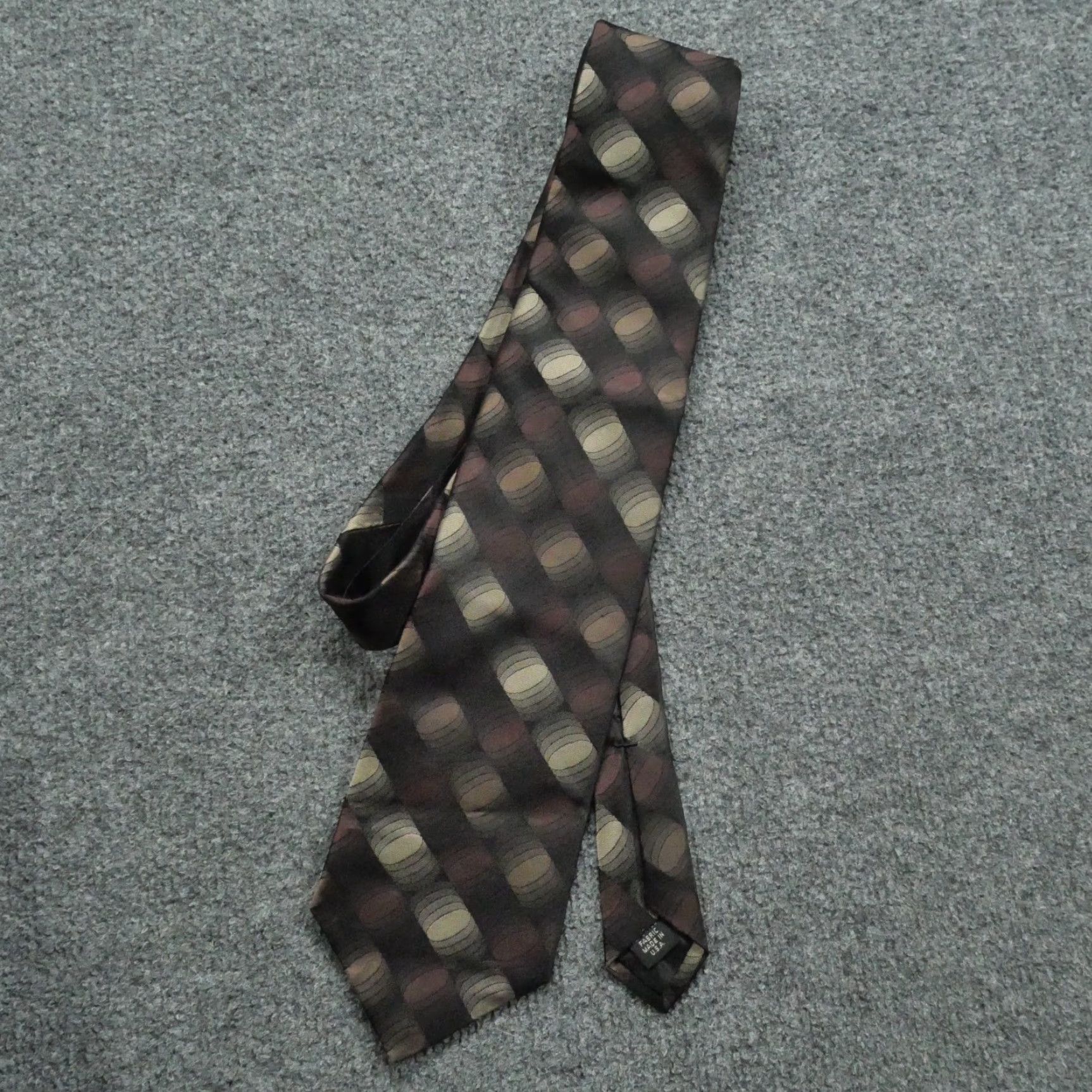 Murano VINTAGE Murano Tie Mens Brown Silk Geometric Trippy Optical Illusion Pattern Silk Accents Logo Tie, Brown, Murano, Mens Size ONE SIZE - 2 Thumbnail