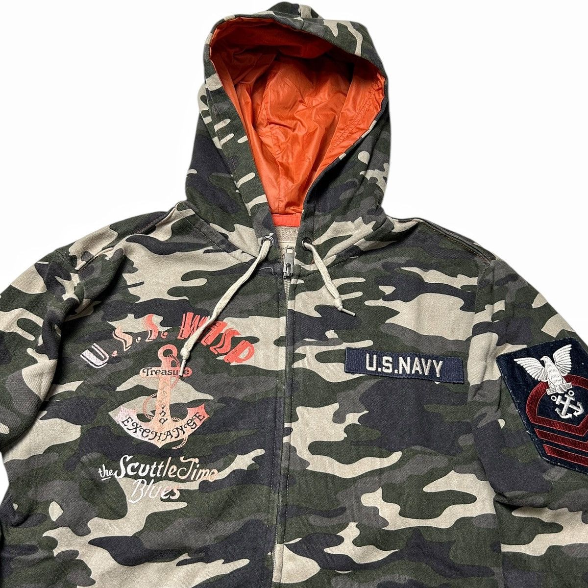 Avirex × If Six Was Nine × Le Grande Bleu (L.G.B.) Vintage 2000s Avirex Zip Up Hoodie Sweatshirt Camouflage USN Size US M / EU 48-50 / 2 - 5 Thumbnail