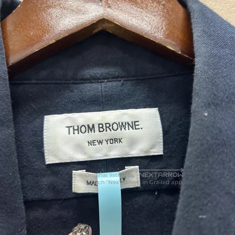 Thom Browne Thom Browne Navy Blue Four-Stripe Logo Shirt Size US M / EU 48-50 / 2 - 4 Thumbnail