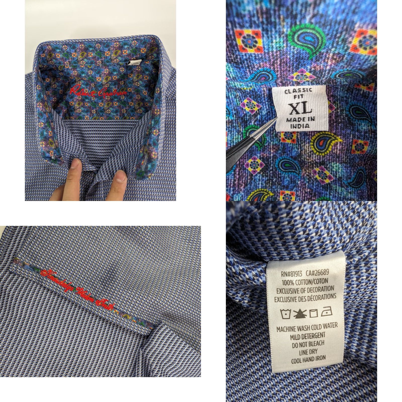 Robert Graham Robert Graham Shirt Button-Up Long Sleeve Paisley Purple Blue Men's XL Size US XL / EU 56 / 4 - 8 Thumbnail