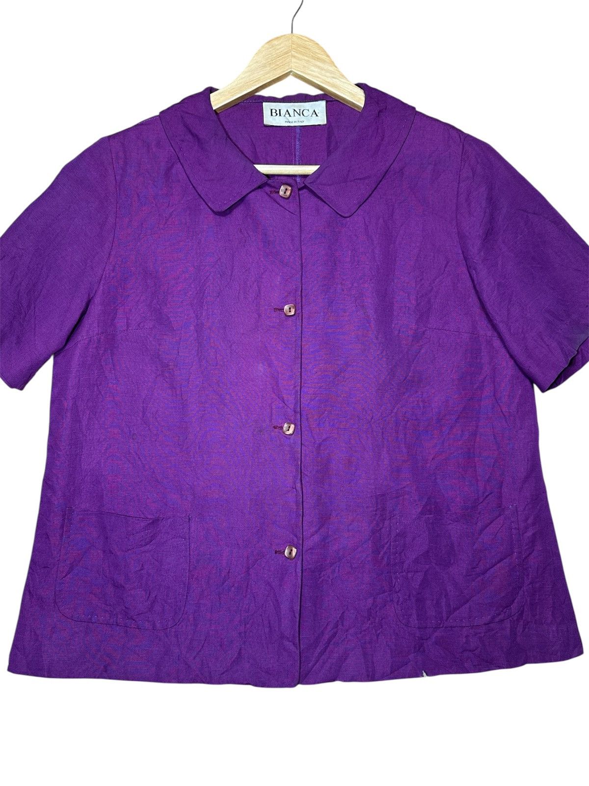 Vintage BIANCA purple collared button-down blouse made in italy Size L / US 10 / IT 46 - 2 Thumbnail