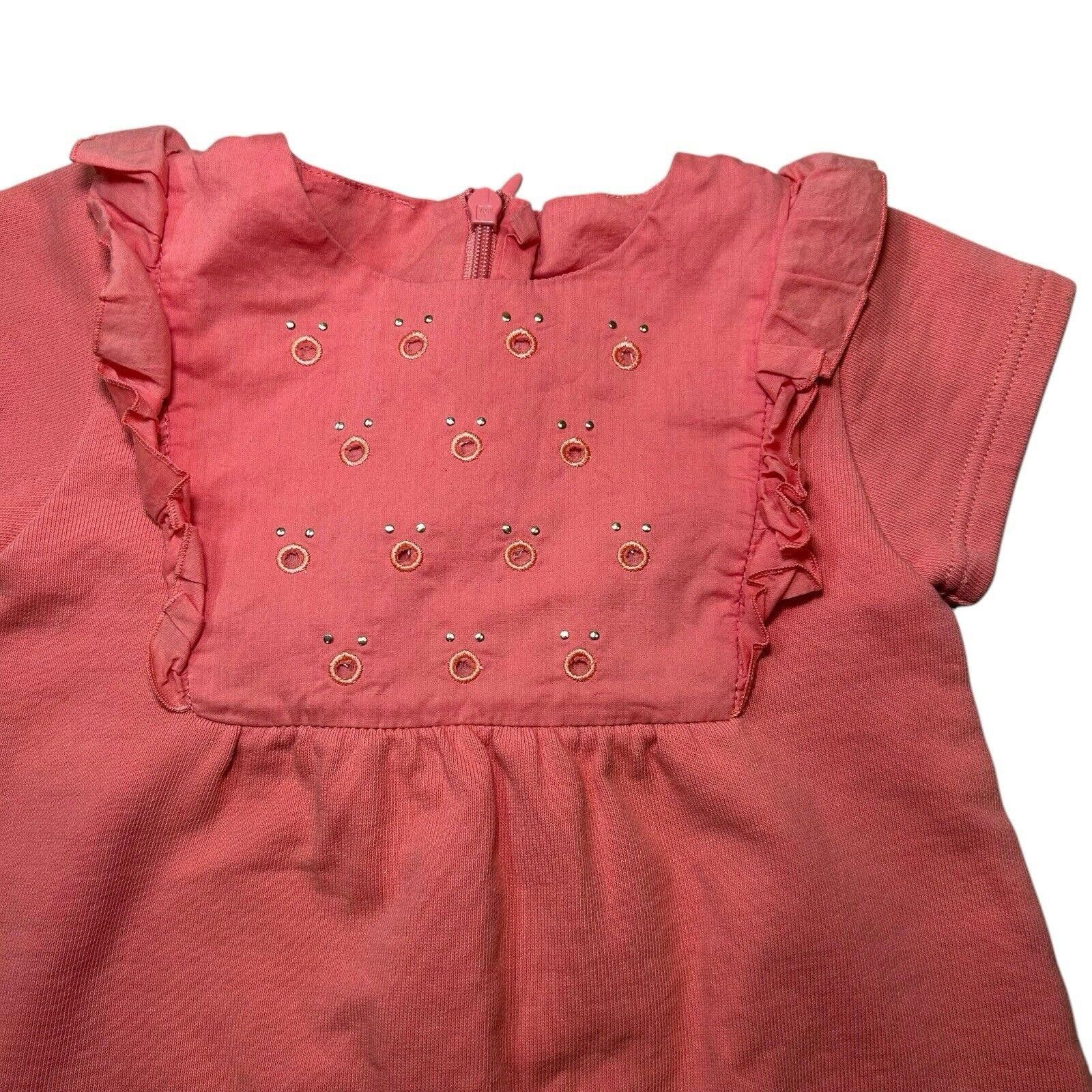chloma Chloé Baby Girls Coral Ruffle Dress Embroidered Size 6 Month Size XXS / US 00 / IT 34 - 2 Thumbnail