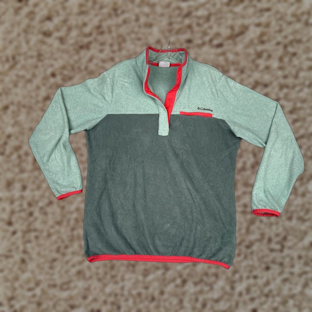 Vintage Columbia Sweatshirt Womens L Green Red Fleece Snap Pullover Quarter Button Size L / US 10 / IT 46 - 1 Thumbnail