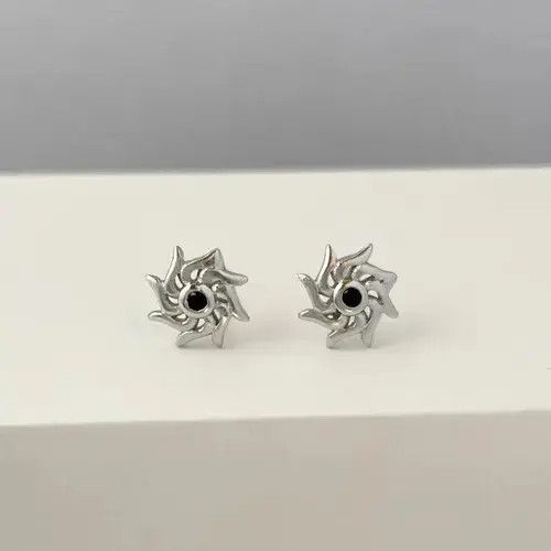 Designer × Jewelry 925 Silver Plated Sun Stud Earrings for Men Women Size ONE SIZE - 1 Thumbnail