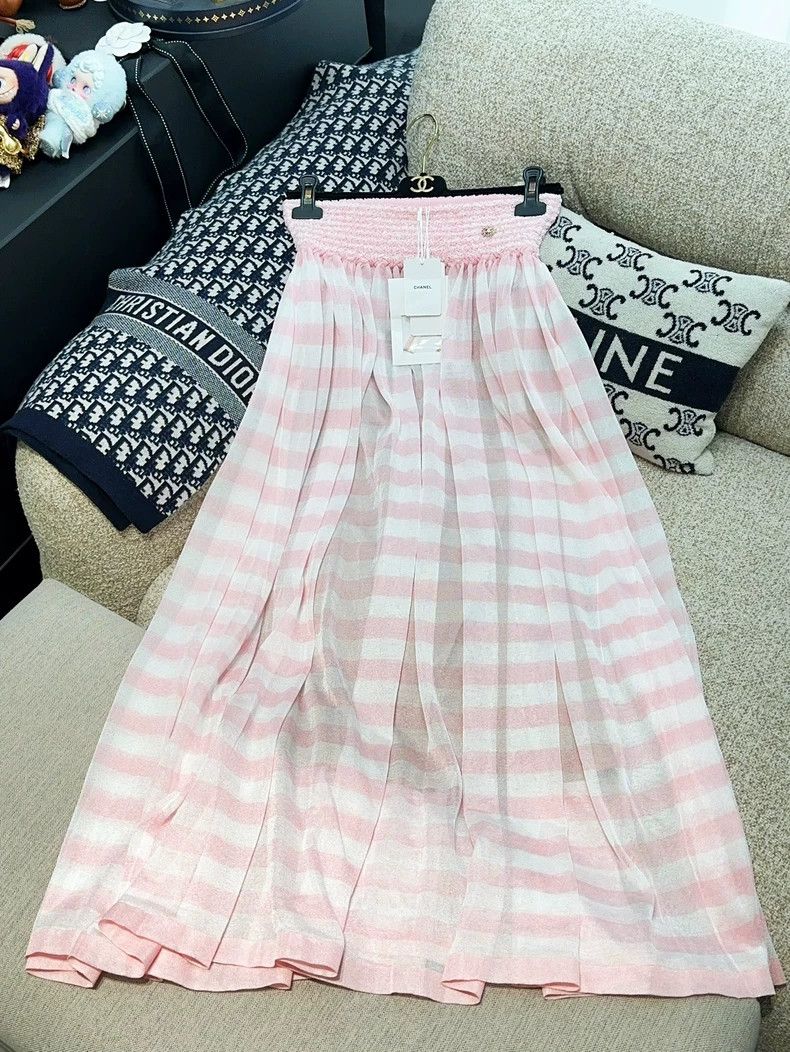 Chanel Chanel 24S pink and white color-matched striped elastic hi Size 25" / US 0 / IT 36 - 1 Thumbnail