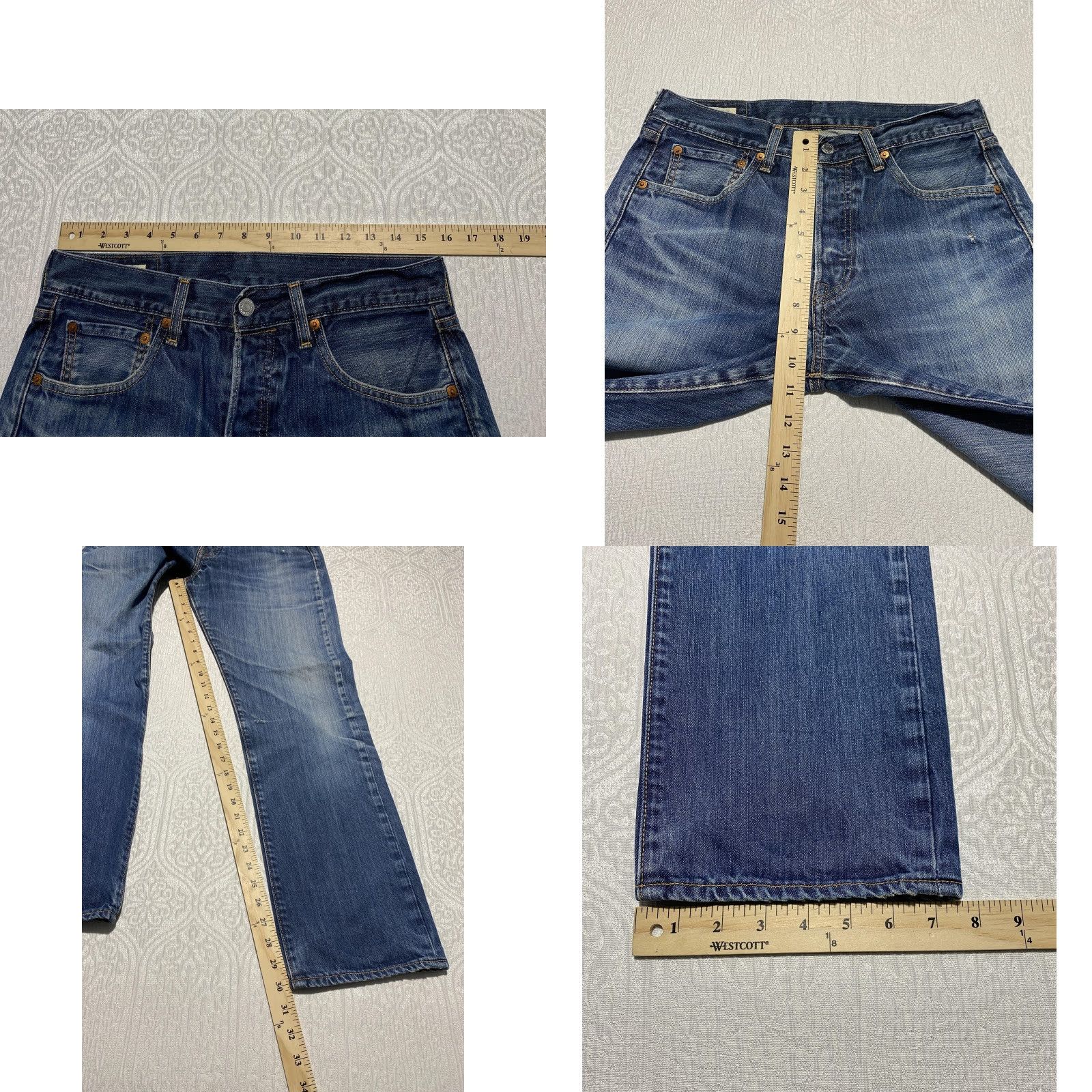 Levi's VINTAGE Levi's 501 Jeans Mens 31x30 Blue Denim Straight Leg Button Fly Distressed Worn Casual/Everyday Mens Jeans Size US 31 - 9 Thumbnail