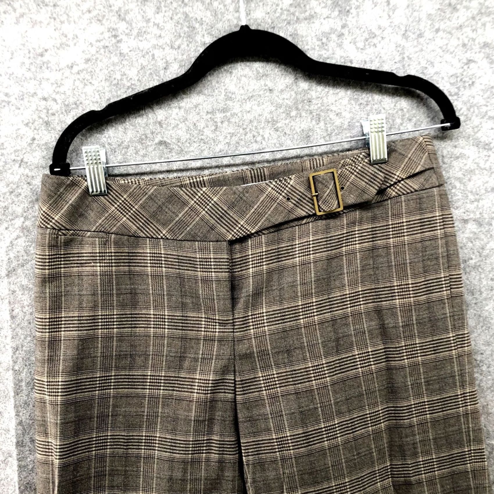Loft LOFT Marisa Wide Leg Crop Dress Pants Womens 8P Brown Plaid Wool Blend Buckle Size 30" / US 8 / IT 44 - 3 Thumbnail