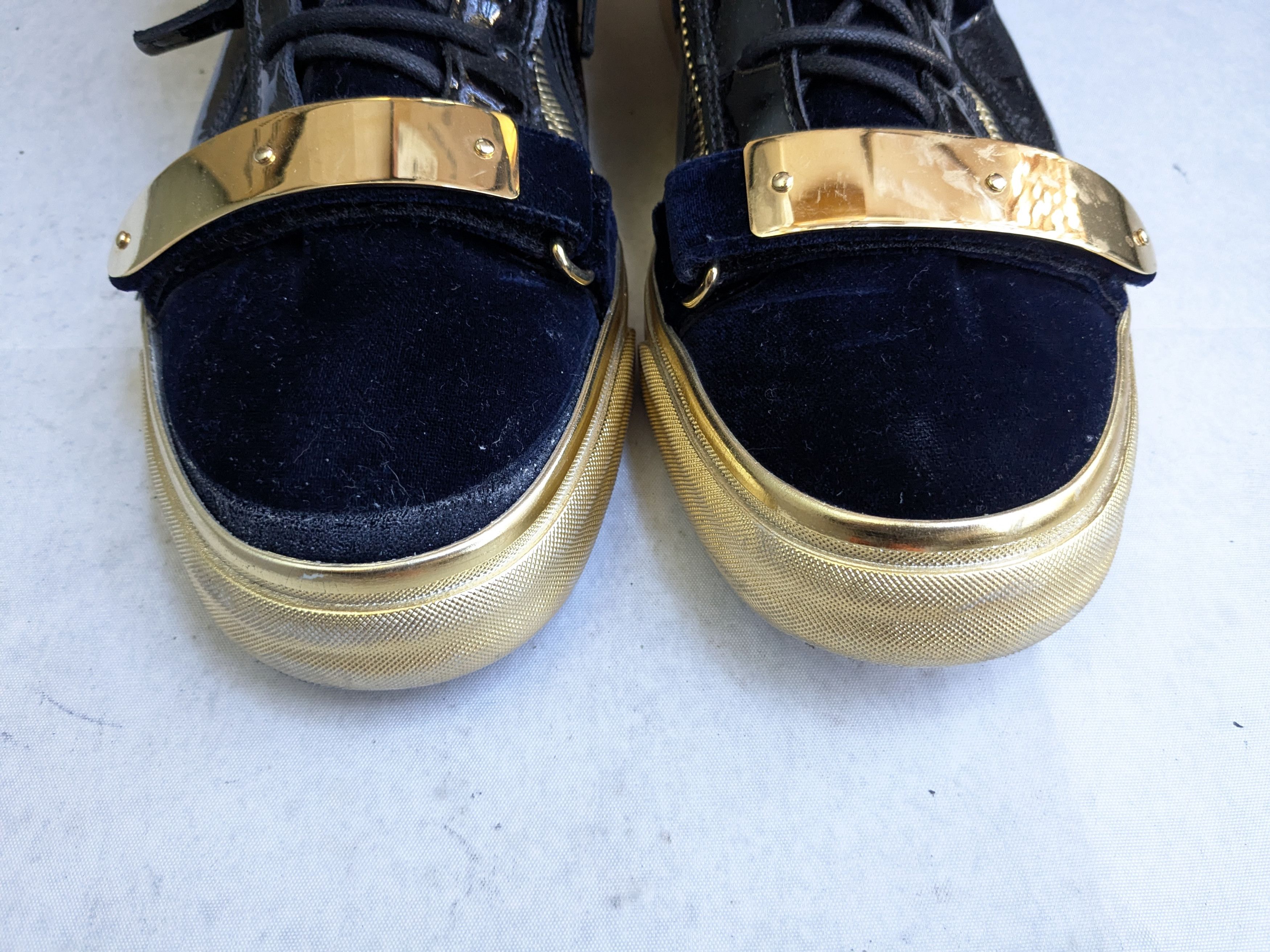 Giuseppe Zanotti Giuseppe Zanotti High Tops Navy Blue Velvet Gold 11 44 Size US 11 / EU 44 - 3 Thumbnail