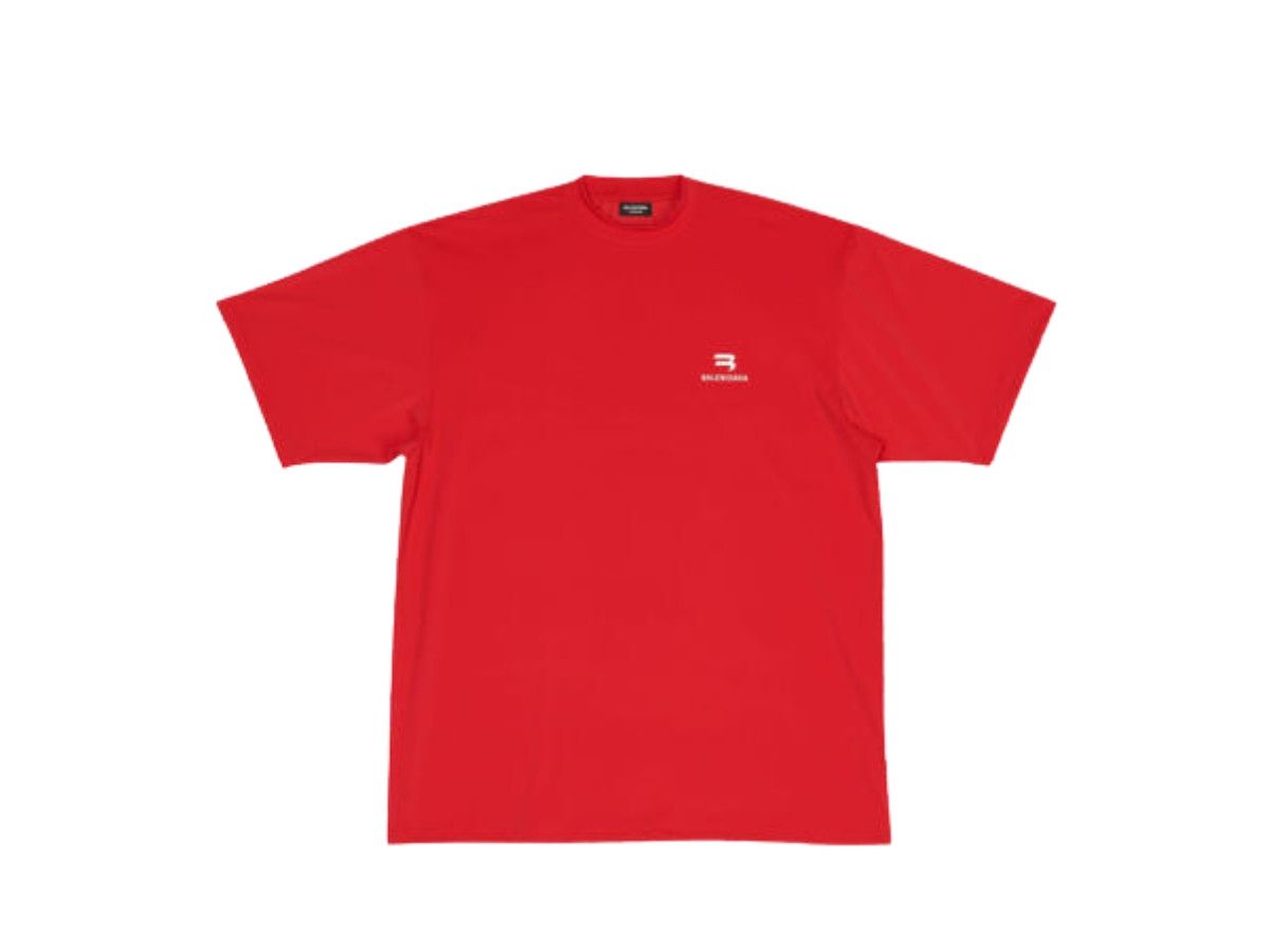 image of Balenciaga O1Mt1Gz0524 Sporty B Swim T-Shirt In Red, Men's (Size Medium)