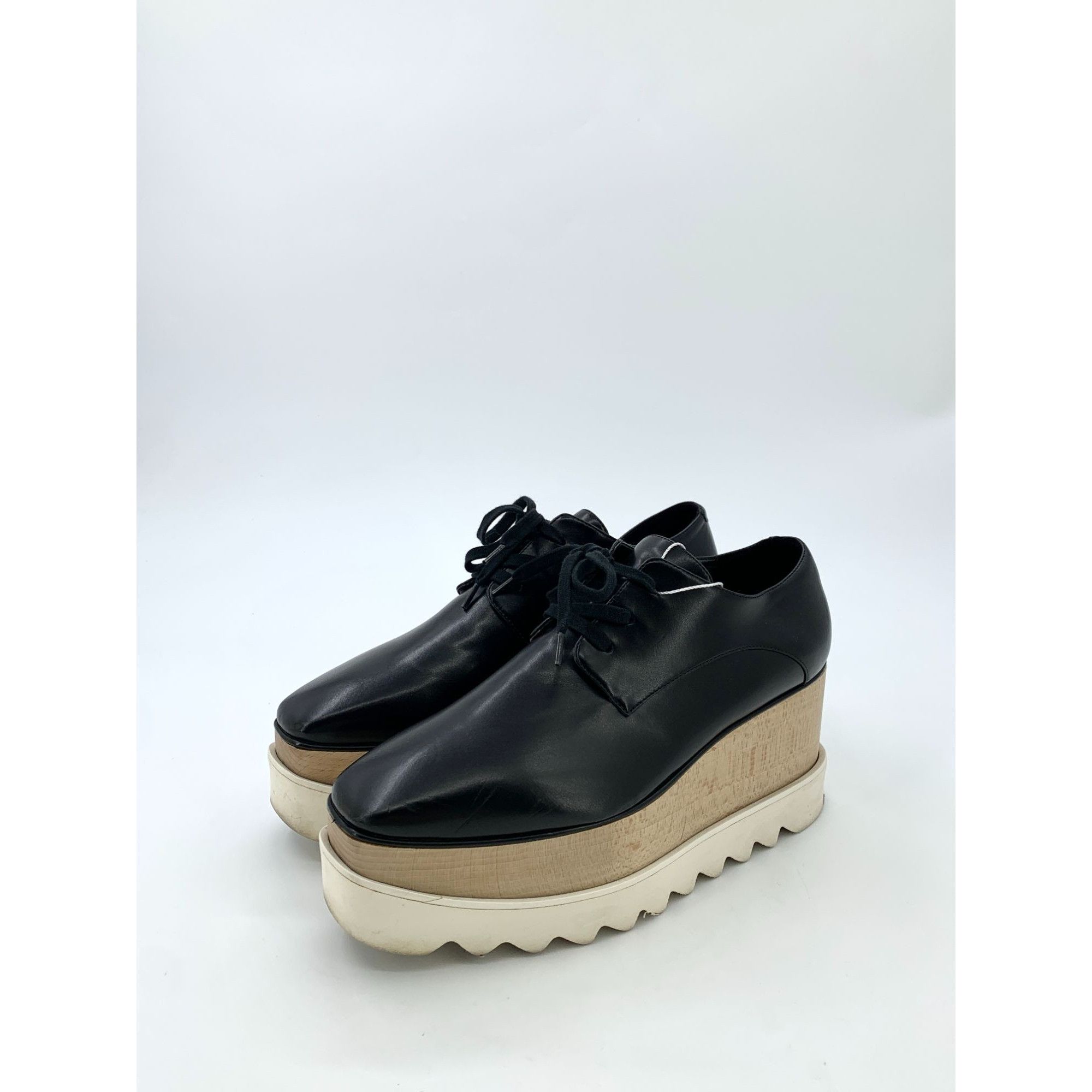 Stella McCartney H9331 Stella McCartney Black Faux Leather Platform Lace-Up S Size US 6.5 / IT 36.5 - 5 Thumbnail