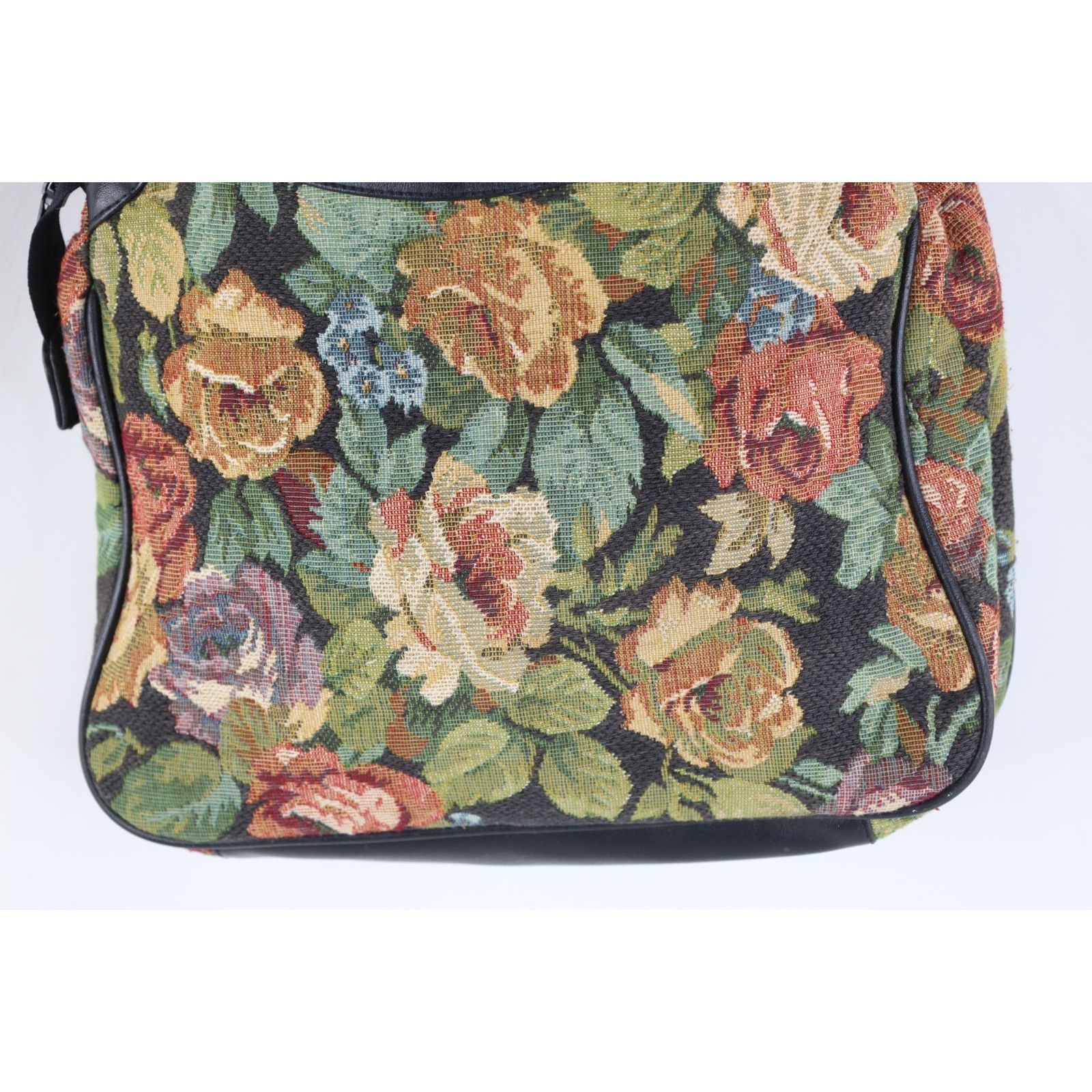 Vintage Vintage 90s Babydoll Leather Trim Flower Tapestry Purse Size ONE SIZE - 4 Thumbnail