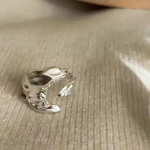 VIBE Abstract Ring Slime Silver Modern Punk Art Psychedelic Size ONE SIZE - 3 Thumbnail