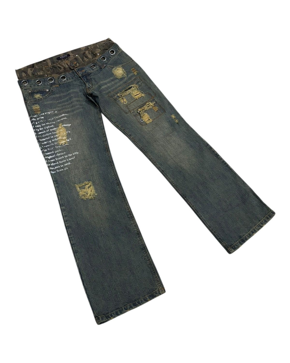 If Six Was Nine × In The Attic × Undercover IN THE ATTIC Double Waist Camo Grommet Wide Leg Denim Jeans Size US 35 - 6 Thumbnail