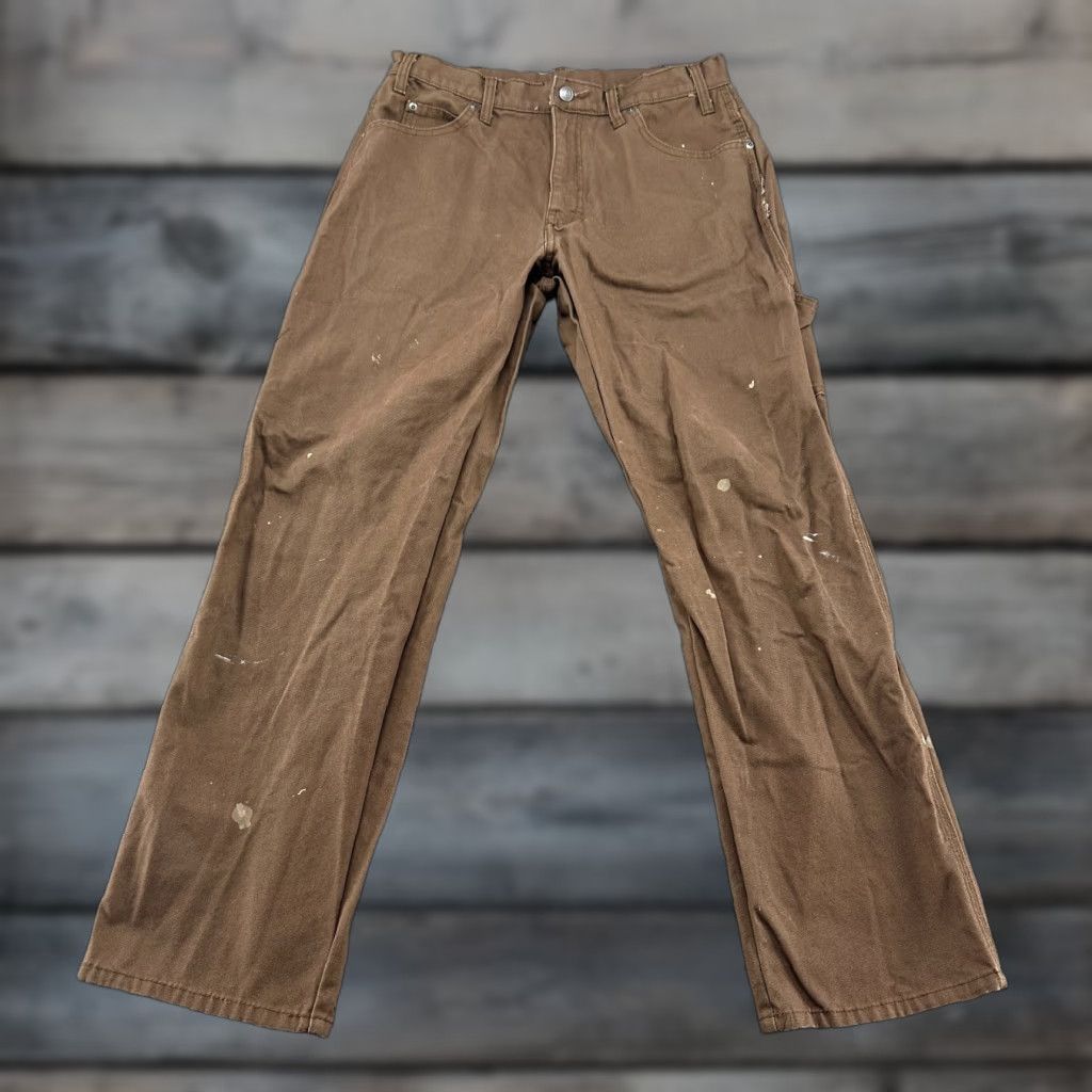 Dickies Dickies Pants Mens 34x32 Brown Carpenter Regular Fit Straight Canvas Workwear Size US 34 / EU 50 - 1 Thumbnail