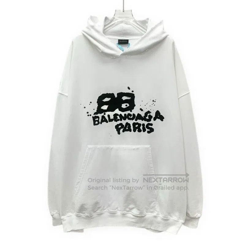 Balenciaga White Distressed Splatter Logo Printed Cotton H