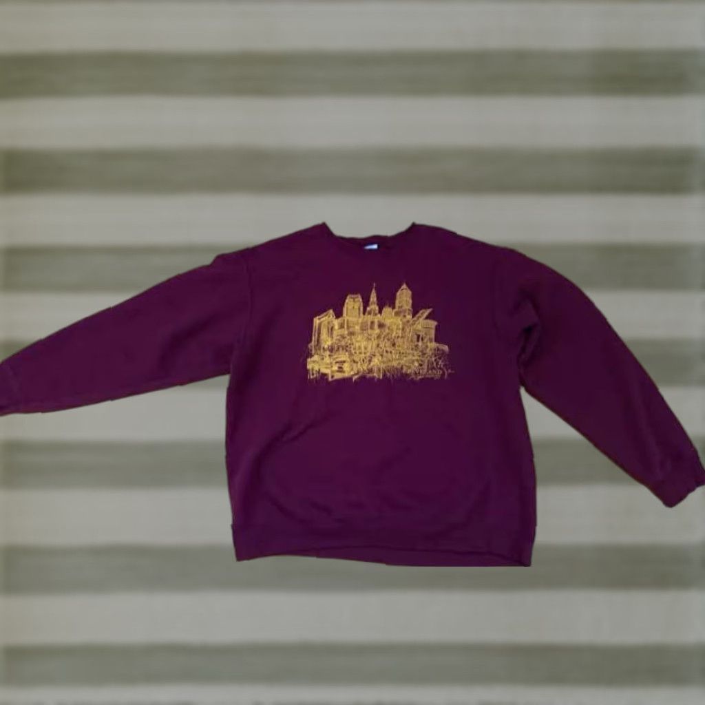 Port & Company VINTAGE Cleveland Cityscape Print 2010 Chris Deighan Art Sweatshirt Port&Company L Burgundy Long Sleeve Pullover Men Art Cotton Blend Size L Size US L / EU 52-54 / 3 - 1 Thumbnail