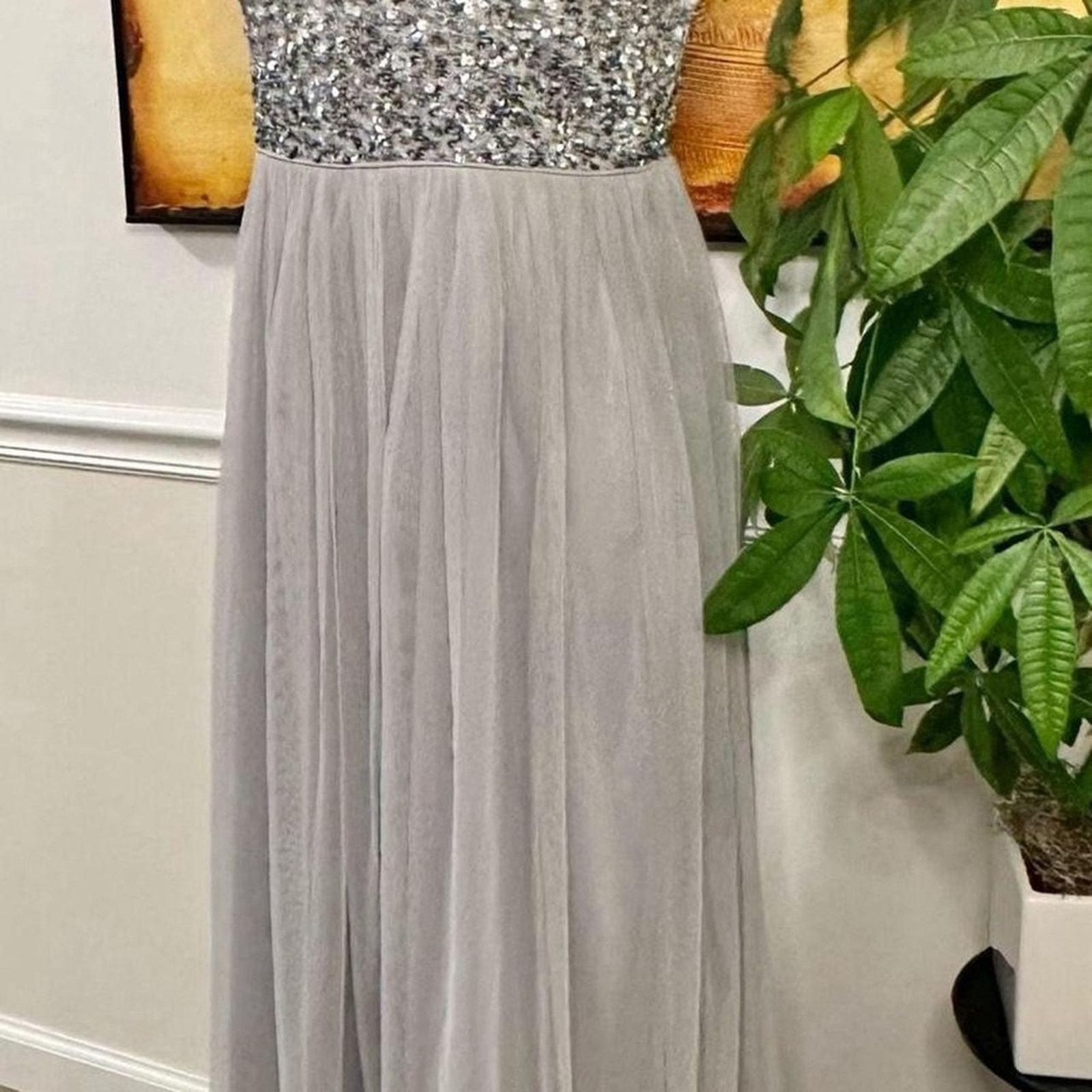 Adrianna Papell Adrianna Papell Sequin Silver Maxi Dress A-line formal long Size M / US 6-8 / IT 42-44 - 8 Thumbnail