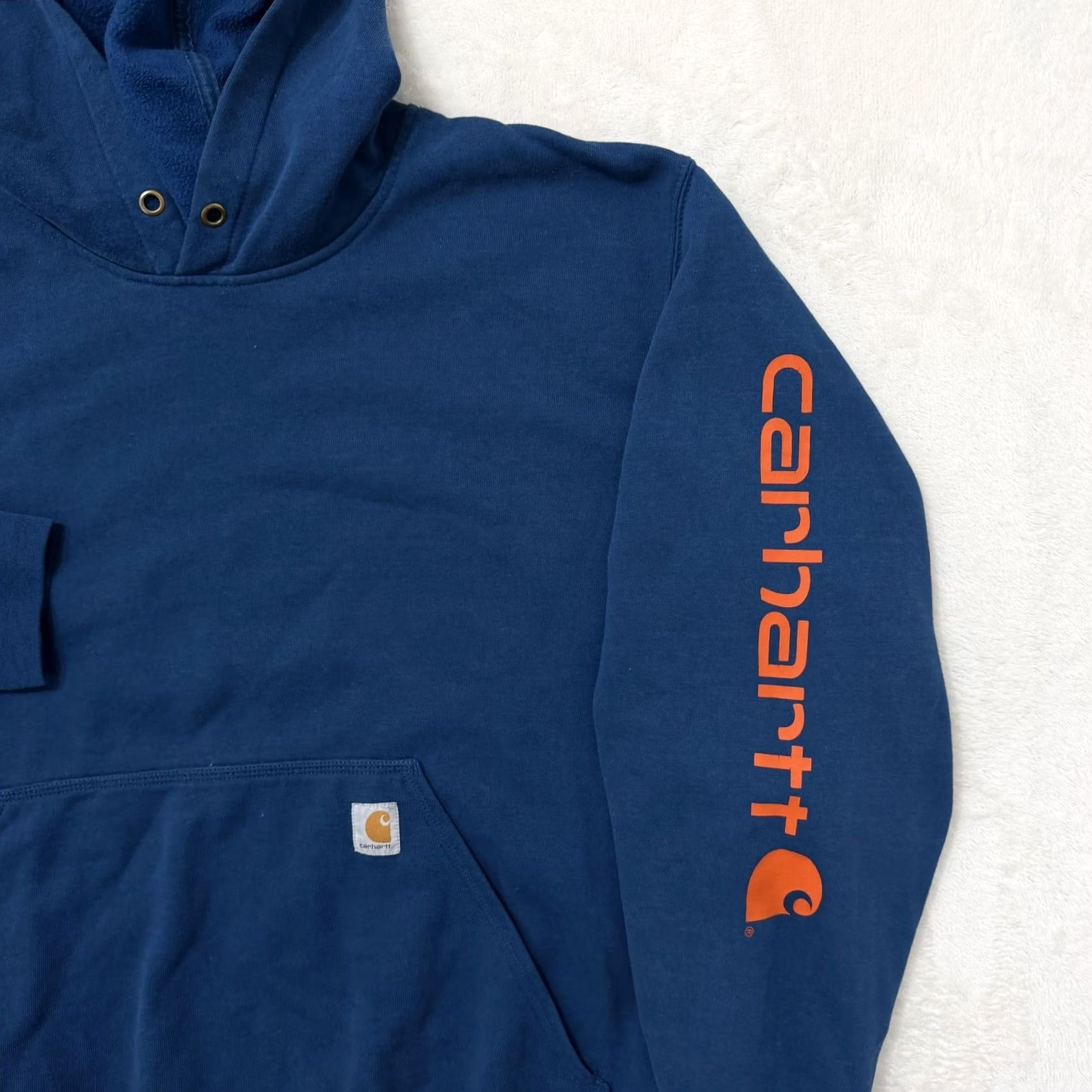 Carhartt VINTAGE: No Carhartt Hoodie Mens 3XL Blue Logo Pullover Sweatshirt Knit Fleece Crew Neck Long Sleeve Pockets Graphic Print Coat Jacket? Size US XXL / EU 58 / 5 - 3 Thumbnail