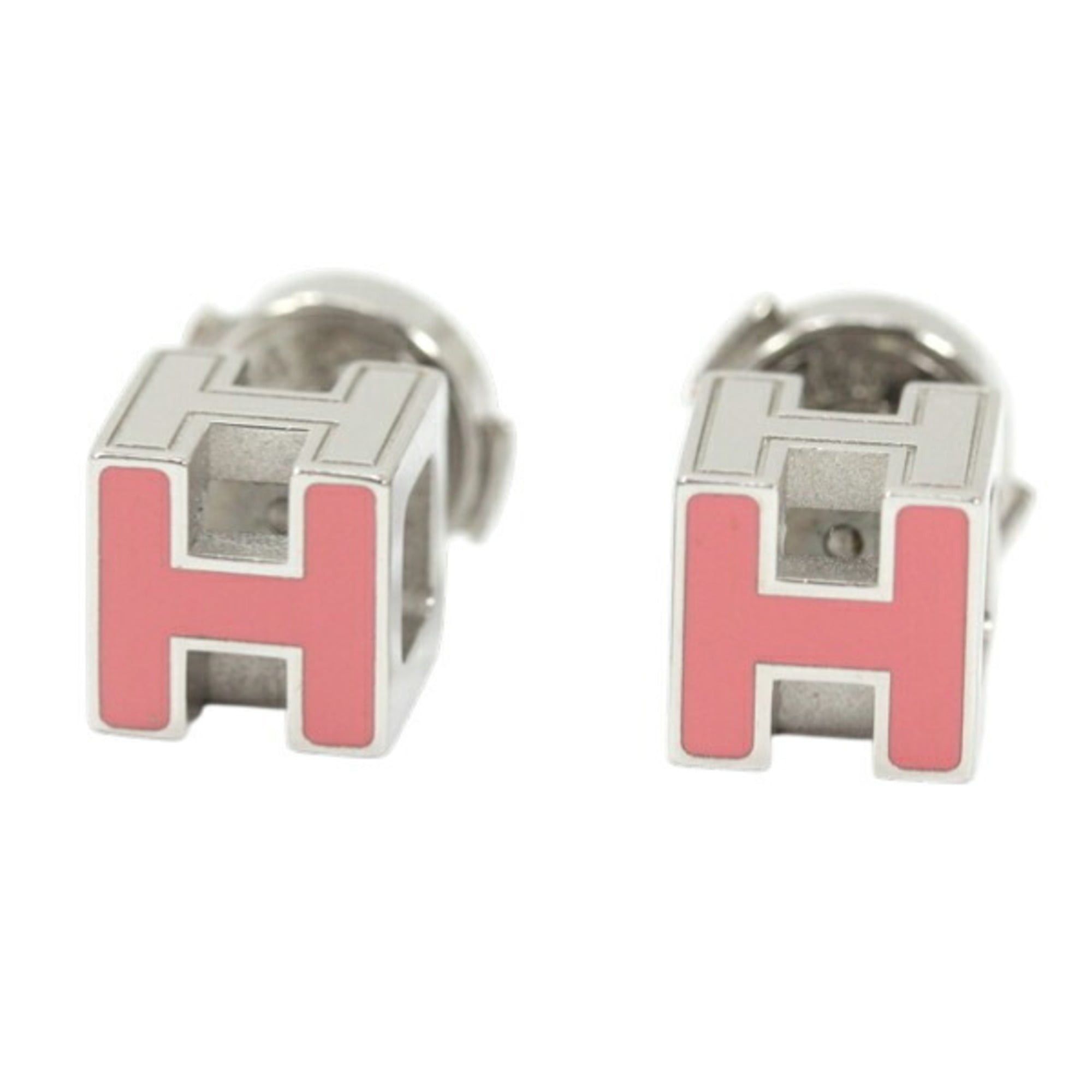 Hermes Hermes H Cube Mini Earrings, Pink Silver Lacquer, HERMES, Women's, KM2847 Size ONE SIZE - 1 Thumbnail