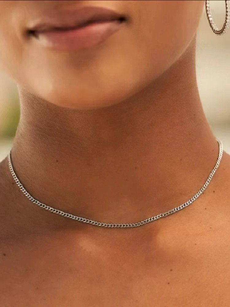 Jewelry 3mm Simple Cuban Necklace Chain Size ONE SIZE - 7 Thumbnail