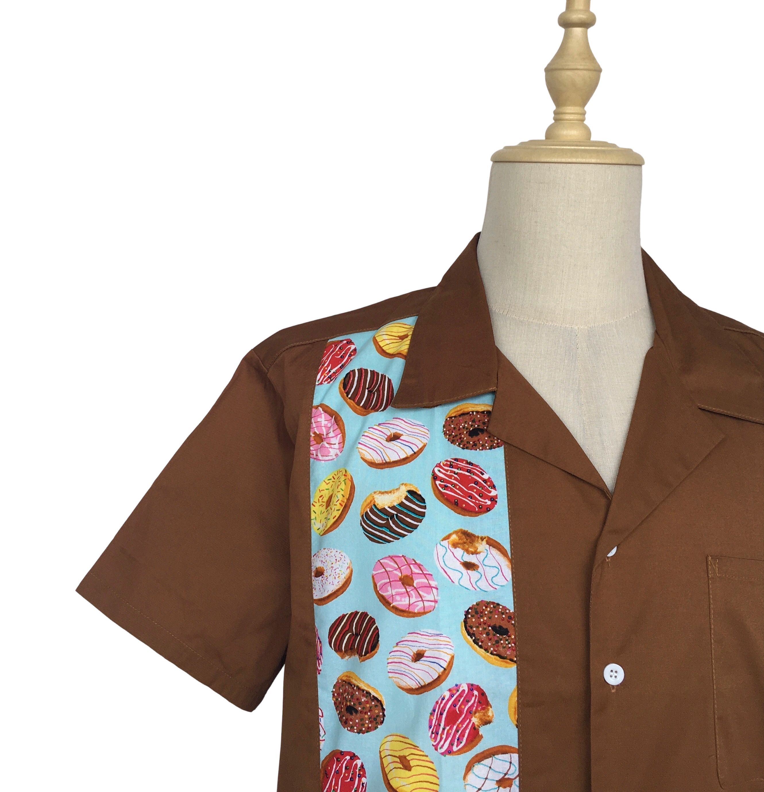 Other Men's Retro Style Doughnut Pattern Brown Shirts Size US XXL / EU 58 / 5 - 5 Thumbnail